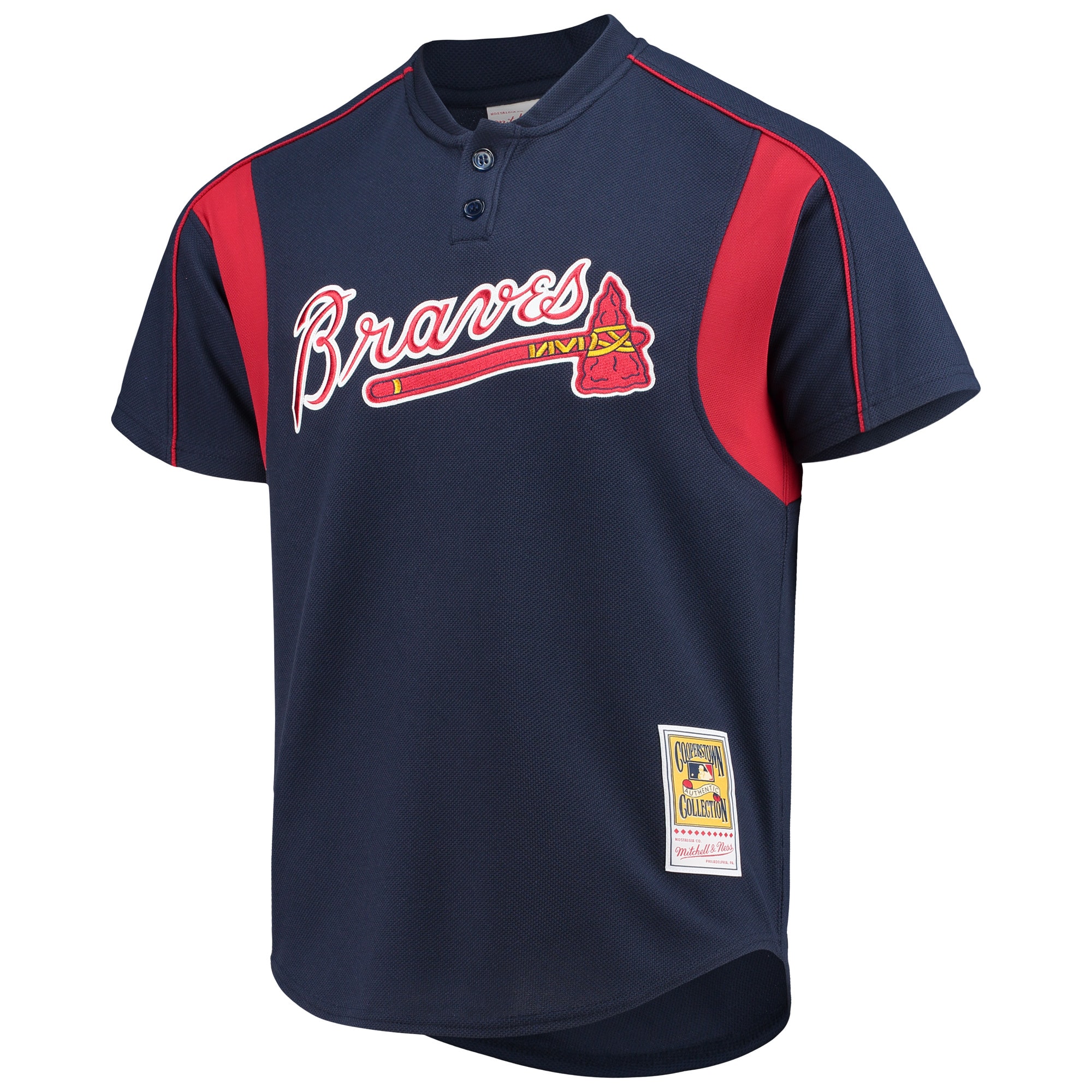Chipper Jones Atlanta Braves Mitchell & Ness Cooperstown Collection Mesh Batting Practice Button-Up Jersey - Navy cheap jerseys for sale - CheapJerseys.Shop