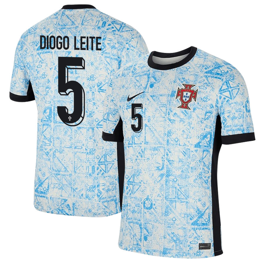 Diogo Leite 5 Portugal National Team 2024/25 Away Men Jersey - Cream/Blue cheap jerseys for sale - CheapJerseys.Shop