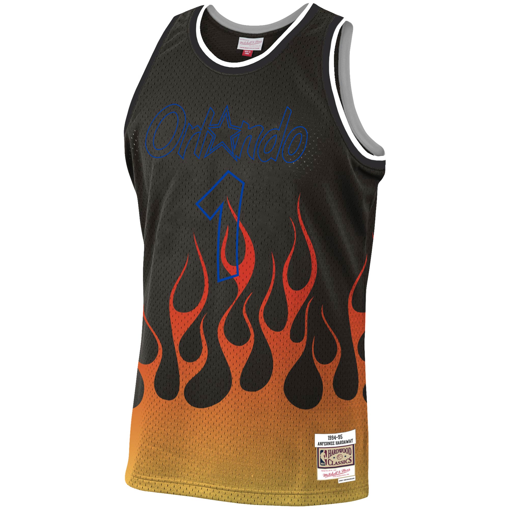 Penny Hardaway Orlando Magic Mitchell & Ness 1994\/95 Hardwood Classics Flames Swingman Jersey - Black cheap jerseys for sale - CheapJerseys.Shop