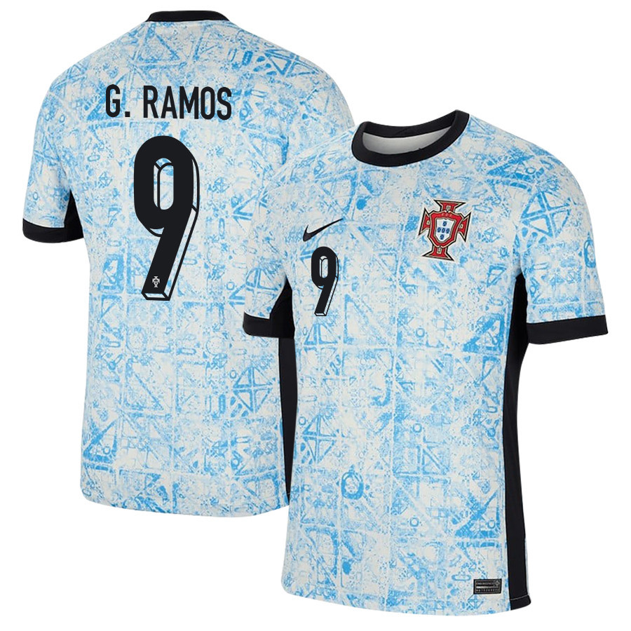 Gonçalo Ramos 9 Portugal National Team 2024/25 Away Men Jersey - Cream/Blue cheap jerseys for sale - CheapJerseys.Shop