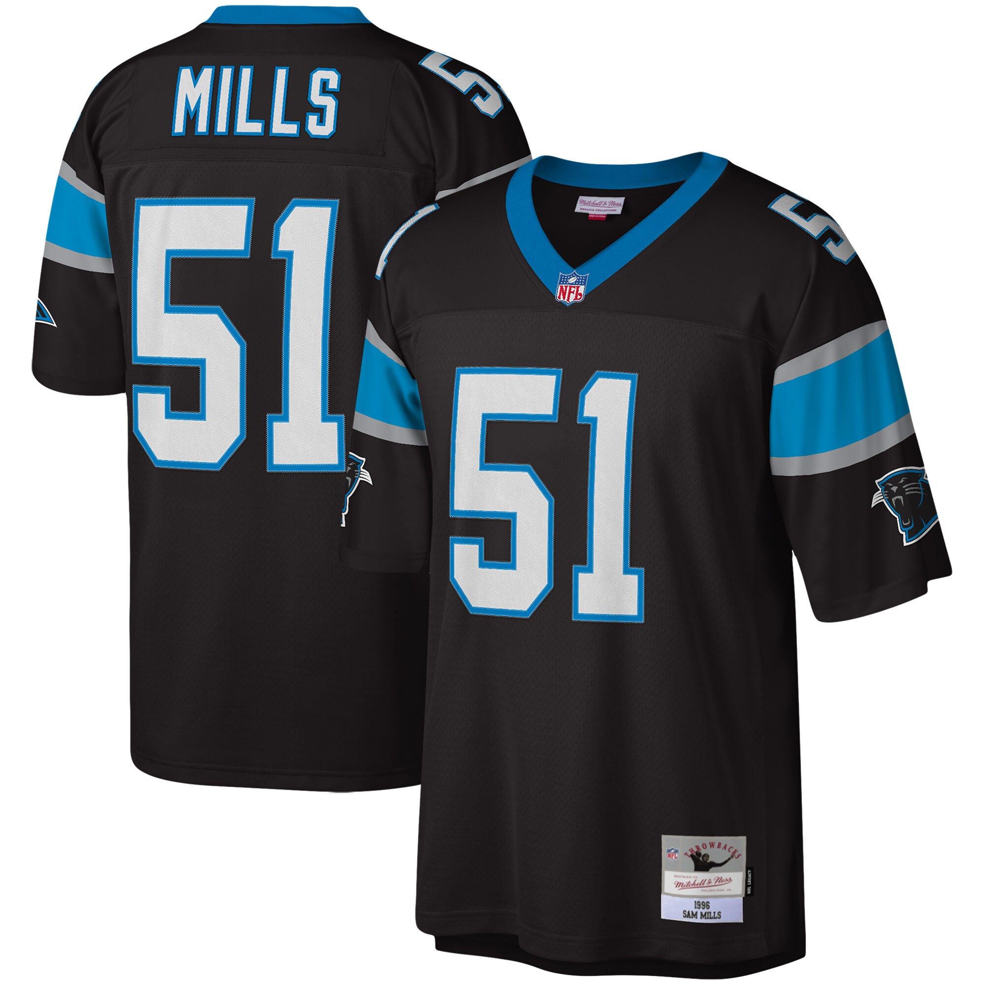 Sam Mills Carolina Panthers Mitchell & Ness Legacy Replica Jersey - Black cheap jerseys for sale - CheapJerseys.Shop