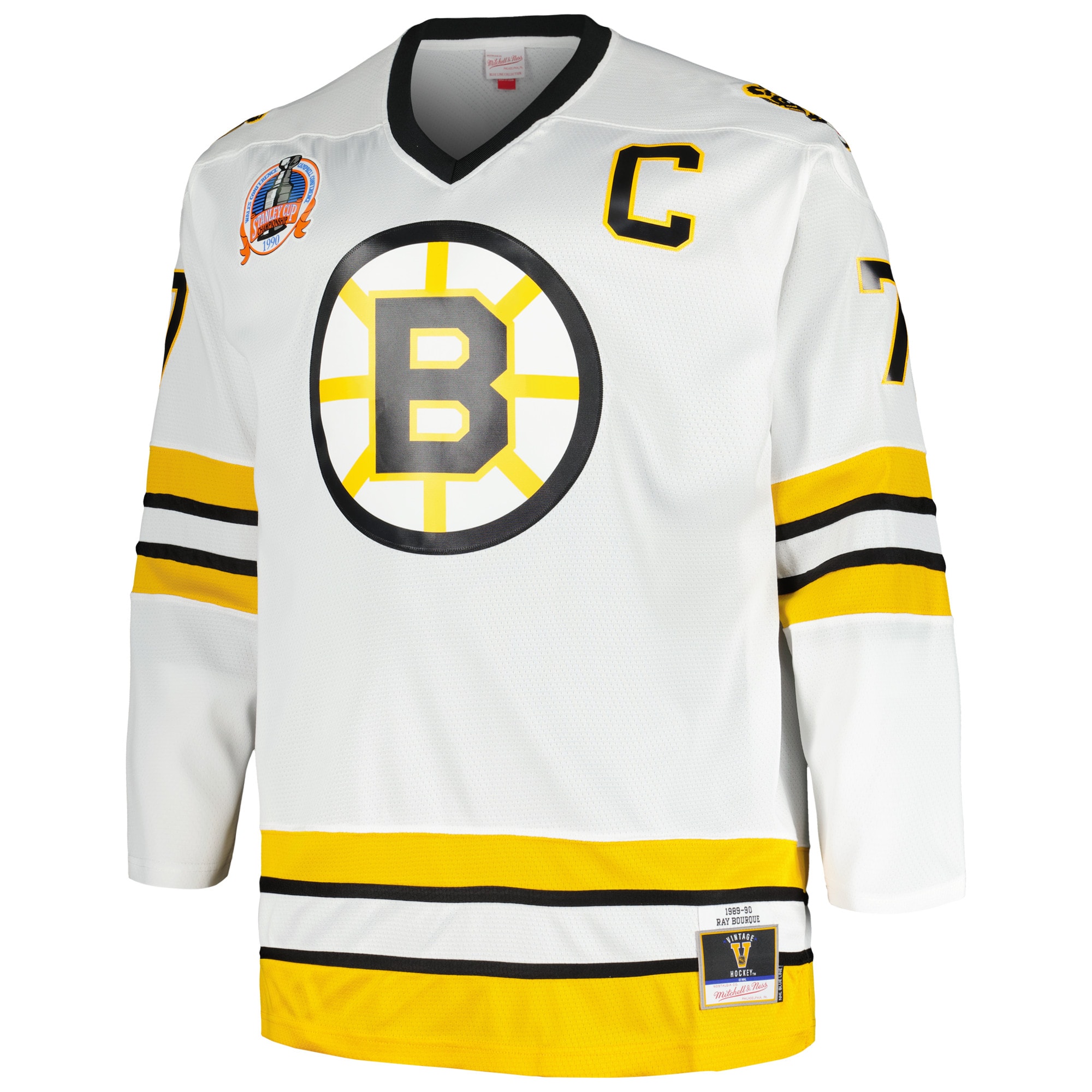 Ray Bourque Boston Bruins Mitchell & Ness Big & Tall Captain Patch Blue Line Player Jersey - White cheap jerseys for sale - CheapJerseys.Shop