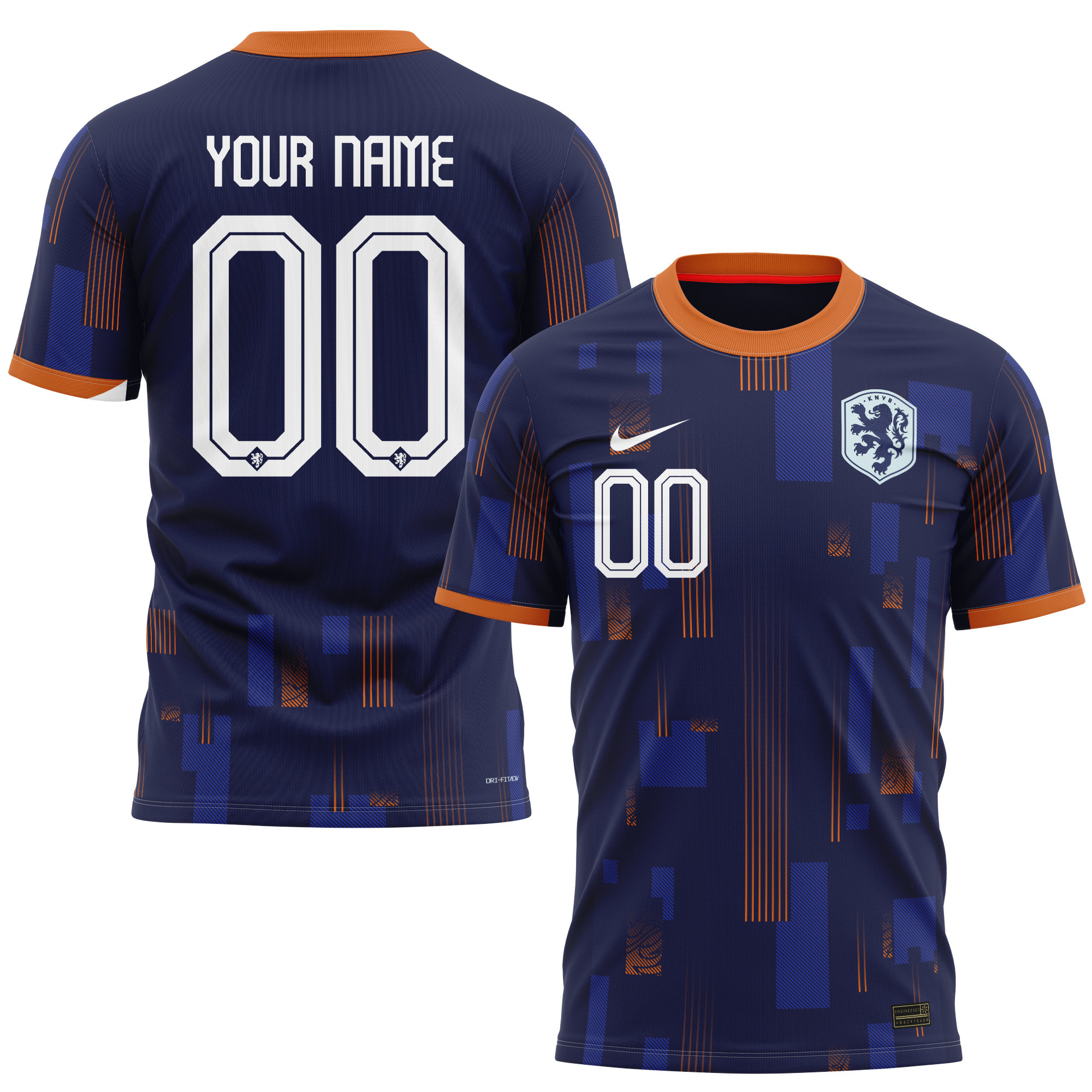 Netherlands National Team 2024 Away Kits Custom AOP T-shirt - Navy cheap jerseys for sale - CheapJerseys.Shop