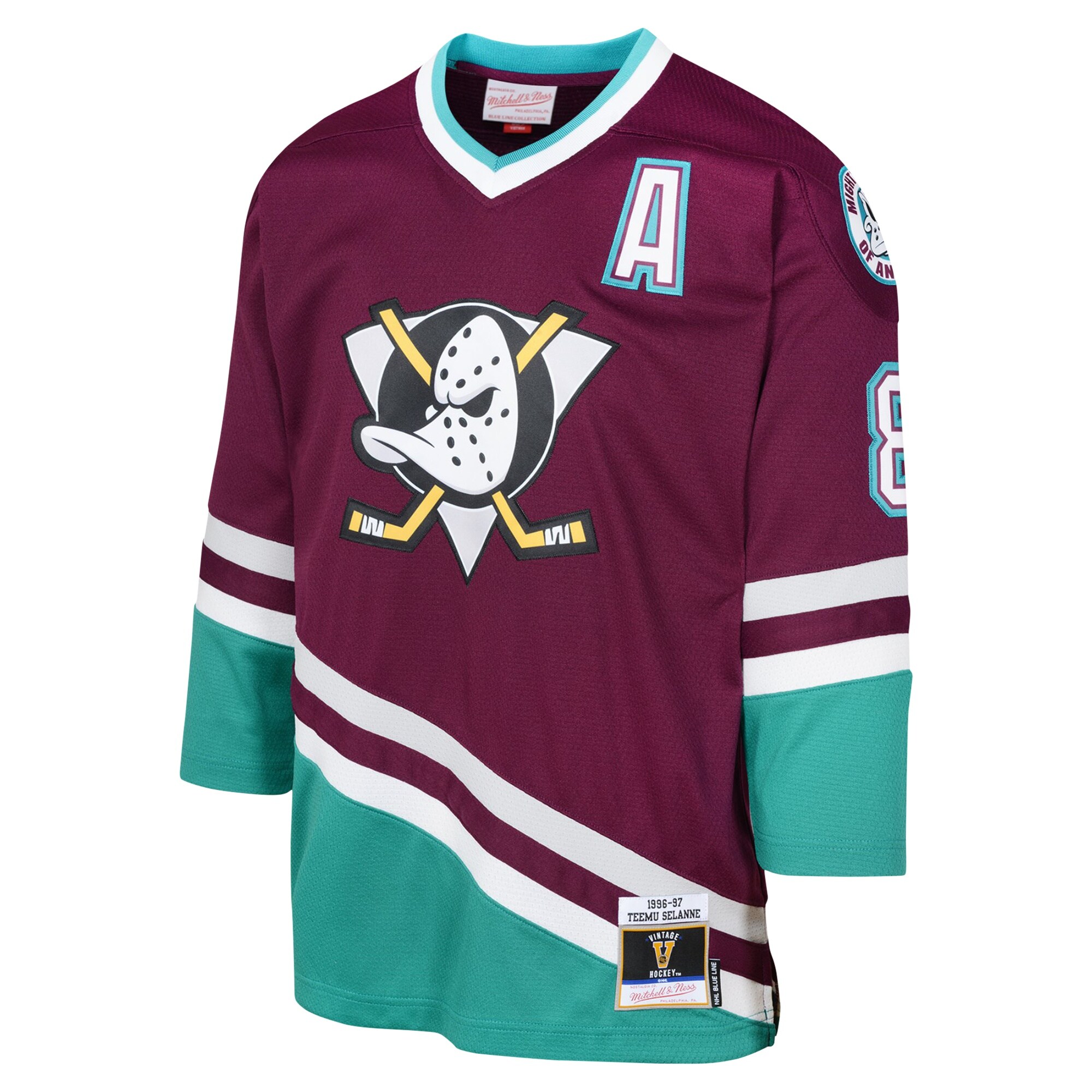 Teemu Selanne Anaheim Ducks Mitchell & Ness Youth 1996 Blue Line Player Jersey - Maroon cheap jerseys for sale - CheapJerseys.Shop