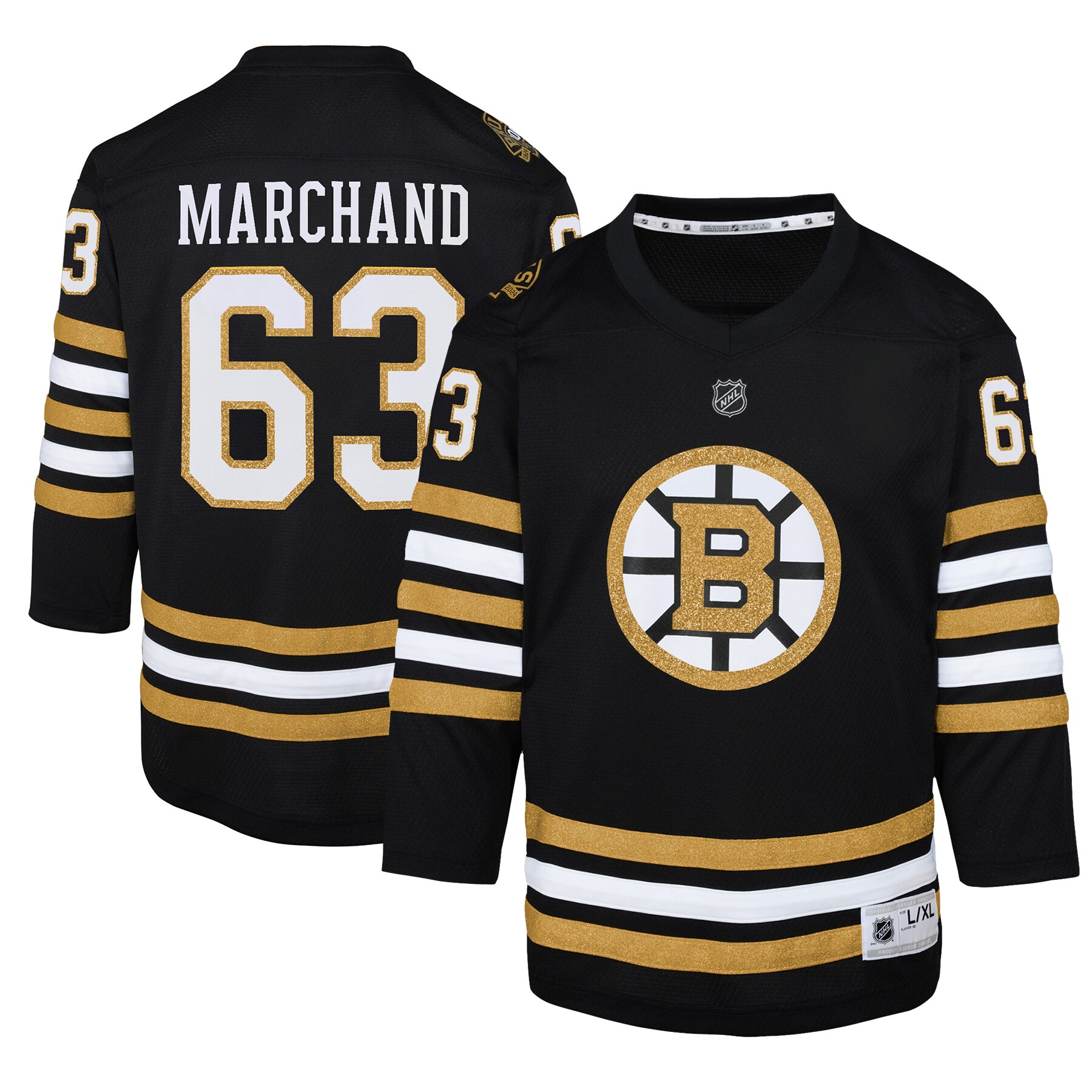 Brad Marchand Boston Bruins Youth 100th Anniversary Replica Player Jersey - Black cheap jerseys for sale - CheapJerseys.Shop