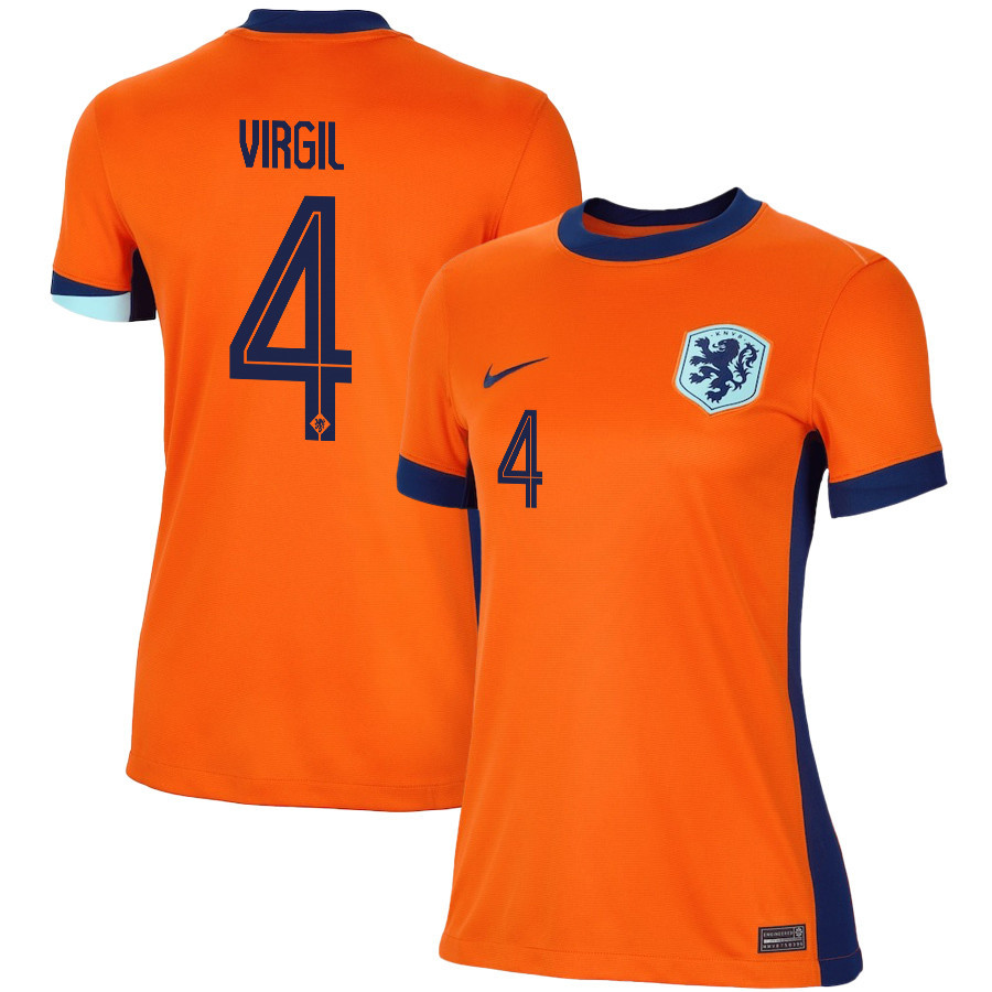 Virgil van Dijk 4 Netherlands National Team 2024/25 Home WOMEN Jersey - Orange cheap jerseys for sale - CheapJerseys.Shop