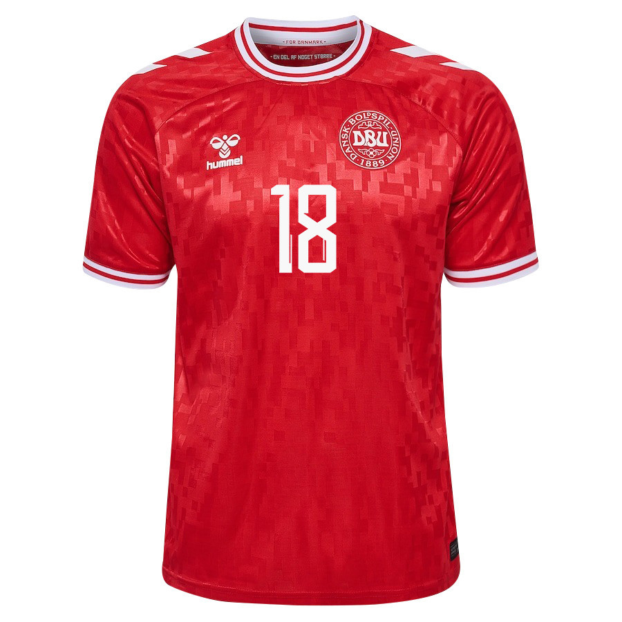Alexander Bah 18 Denmark National Team 2024/25 Home Men Jersey - Red cheap jerseys for sale - CheapJerseys.Shop