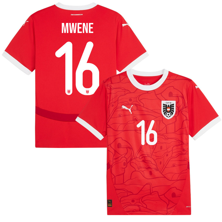 Phillipp Mwene 16 Austria National Team 2024/25 Home Men Jersey - Red cheap jerseys for sale - CheapJerseys.Shop