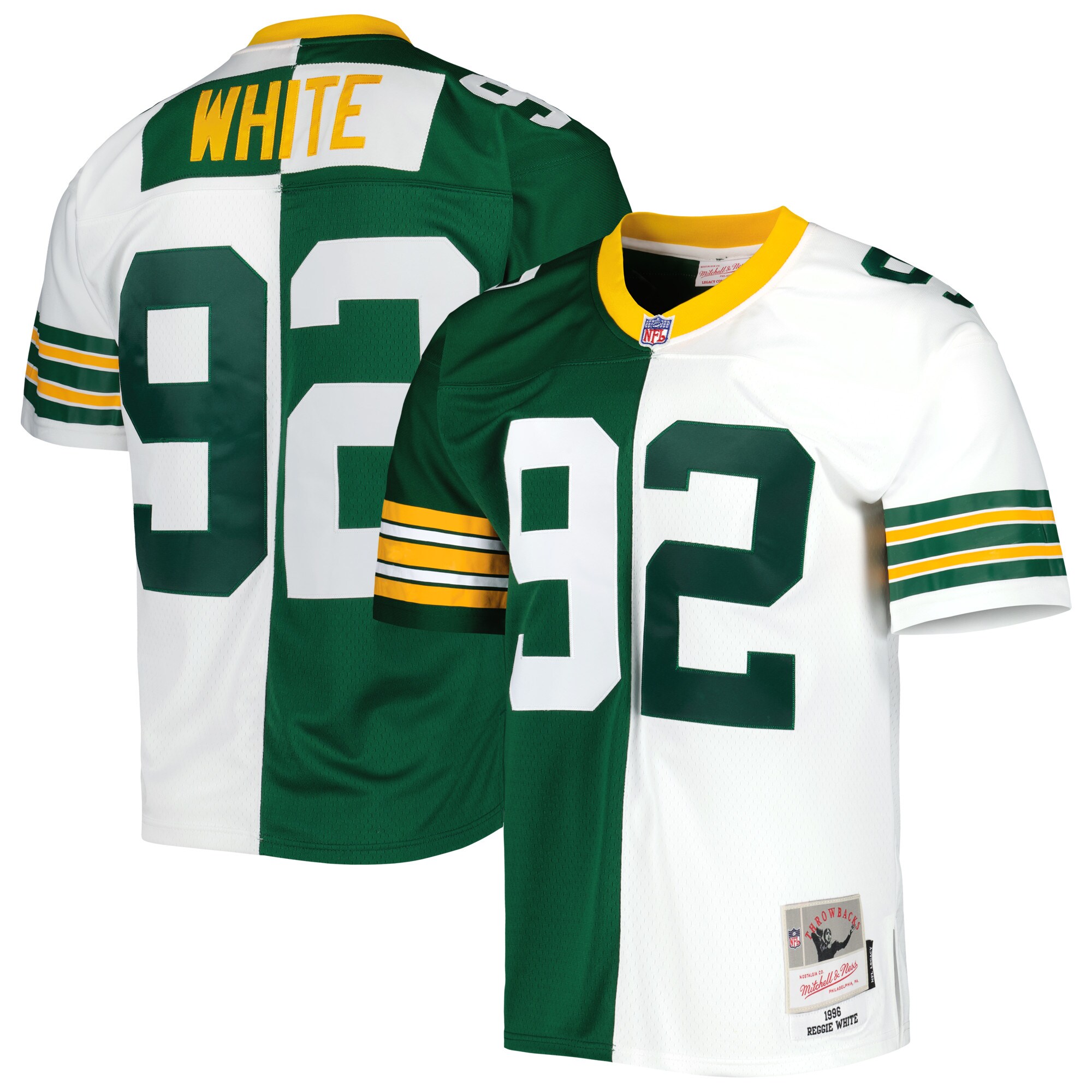 Reggie White Green Bay Packers Mitchell & Ness 1996 Split Legacy Replica Jersey - Green\/White cheap jerseys for sale - CheapJerseys.Shop