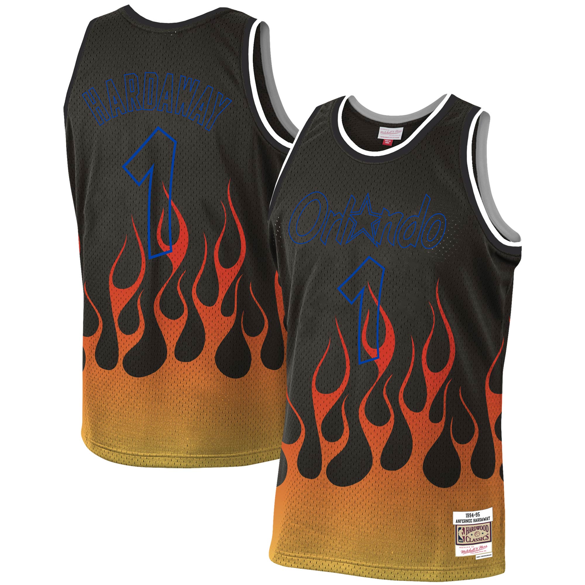 Penny Hardaway Orlando Magic Mitchell & Ness 1994\/95 Hardwood Classics Flames Swingman Jersey - Black cheap jerseys for sale - CheapJerseys.Shop