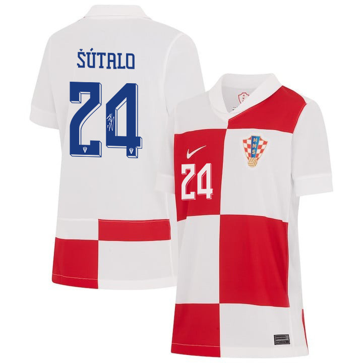 Josip Šutalo 24 Signed Croatia National Team 2024 Home YOUTH Jersey Autographed - White cheap jerseys for sale - CheapJerseys.Shop