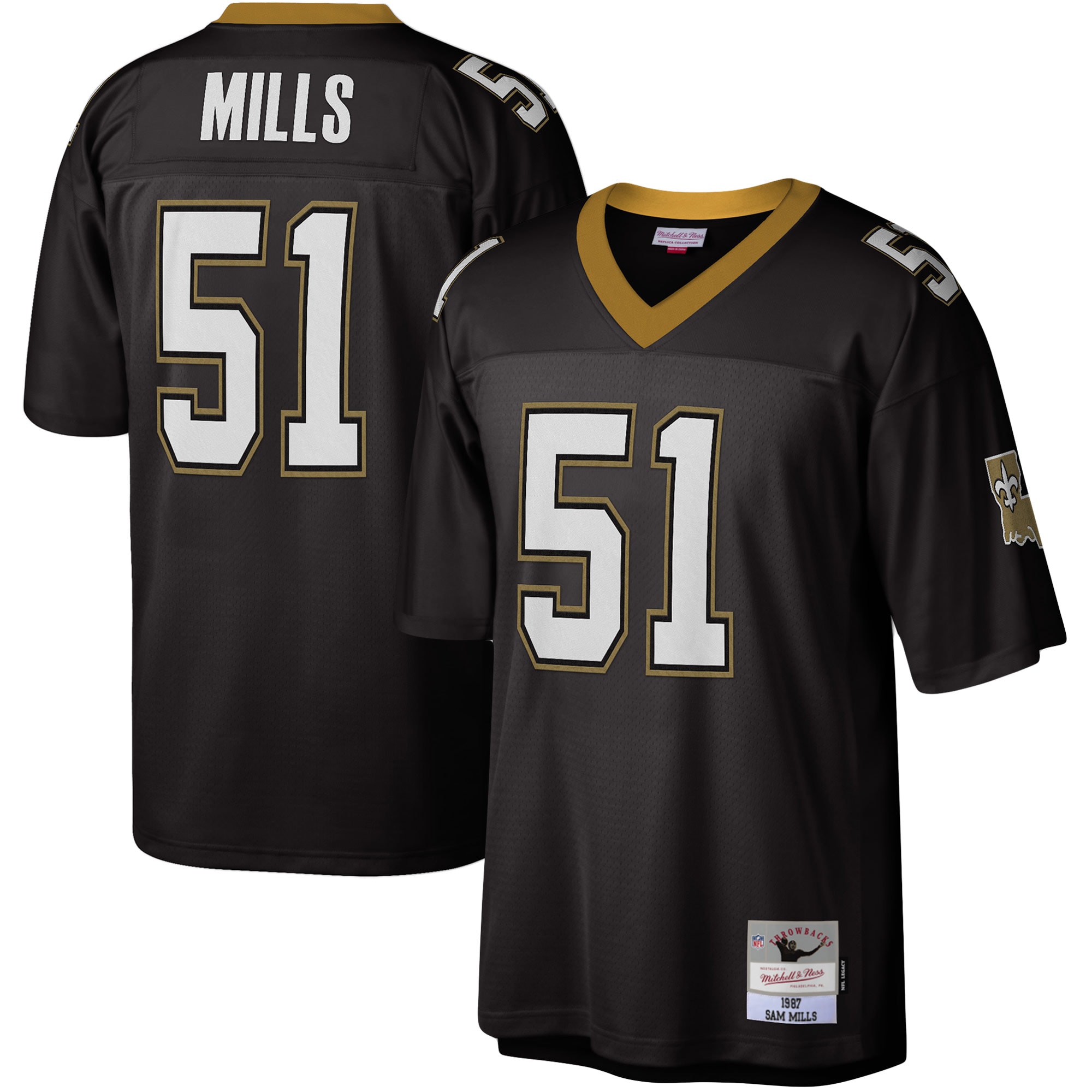 Sam Mills New Orleans Saints Mitchell & Ness Legacy Replica Jersey - Black cheap jerseys for sale - CheapJerseys.Shop