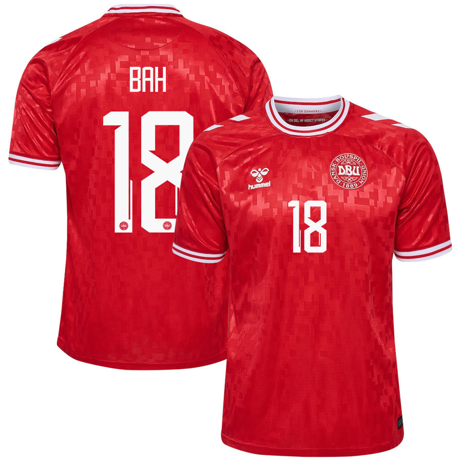 Alexander Bah 18 Denmark National Team 2024/25 Home Men Jersey - Red cheap jerseys for sale - CheapJerseys.Shop
