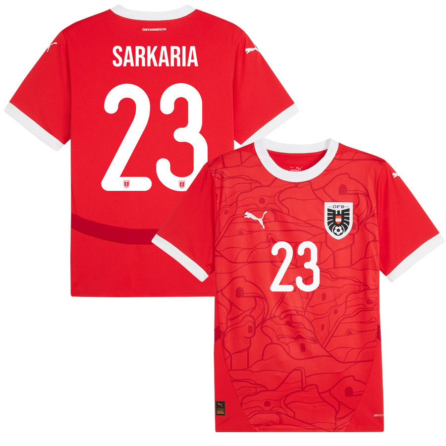 Manprit Sarkaria 23 Austria National Team 2024/25 Home Men Jersey - Red cheap jerseys for sale - CheapJerseys.Shop