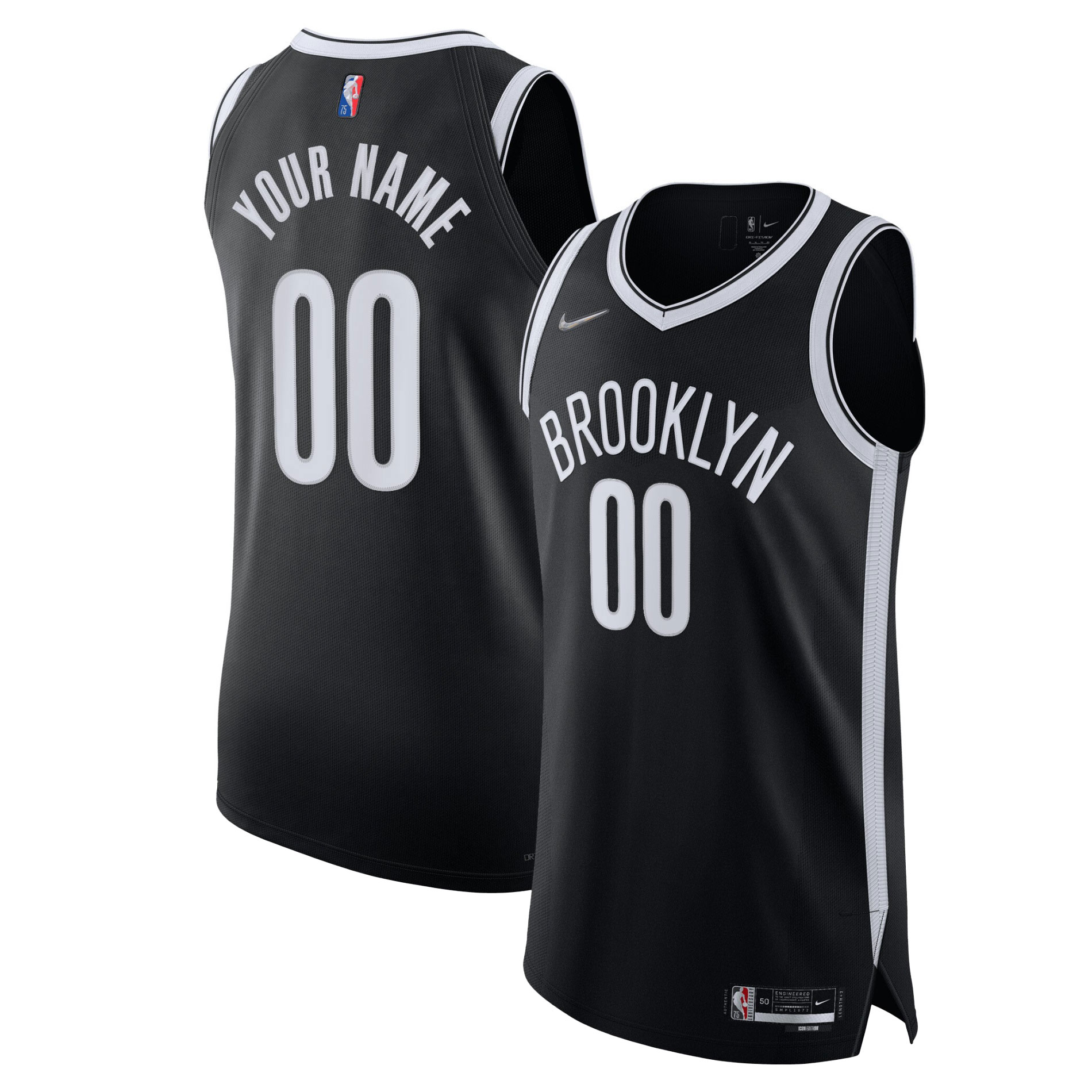 Brooklyn Nets 2021\/22 Diamond Authentic Custom Jersey - Icon Edition - Black cheap jerseys for sale - CheapJerseys.Shop