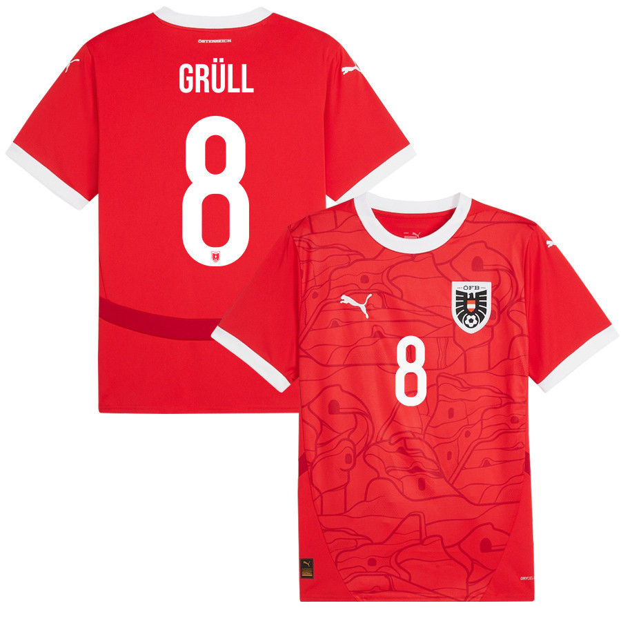 Marco Grüll 8 Austria National Team 2024/25 Home Men Jersey - Red cheap jerseys for sale - CheapJerseys.Shop