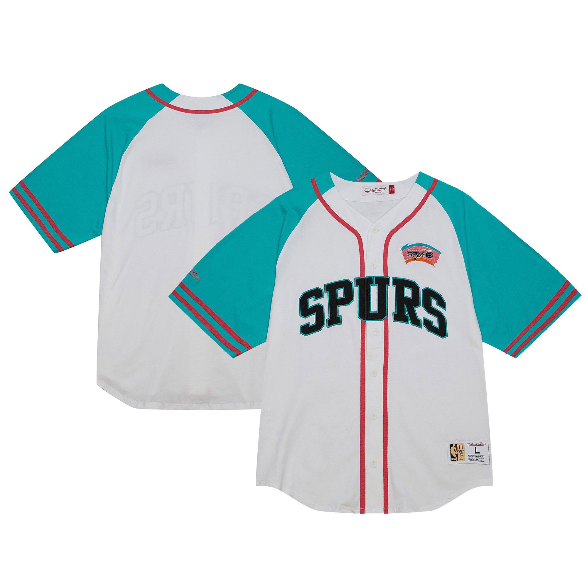 San Antonio Spurs Mitchell & Ness Practice Day Baseball Jersey - White cheap jerseys for sale - CheapJerseys.Shop
