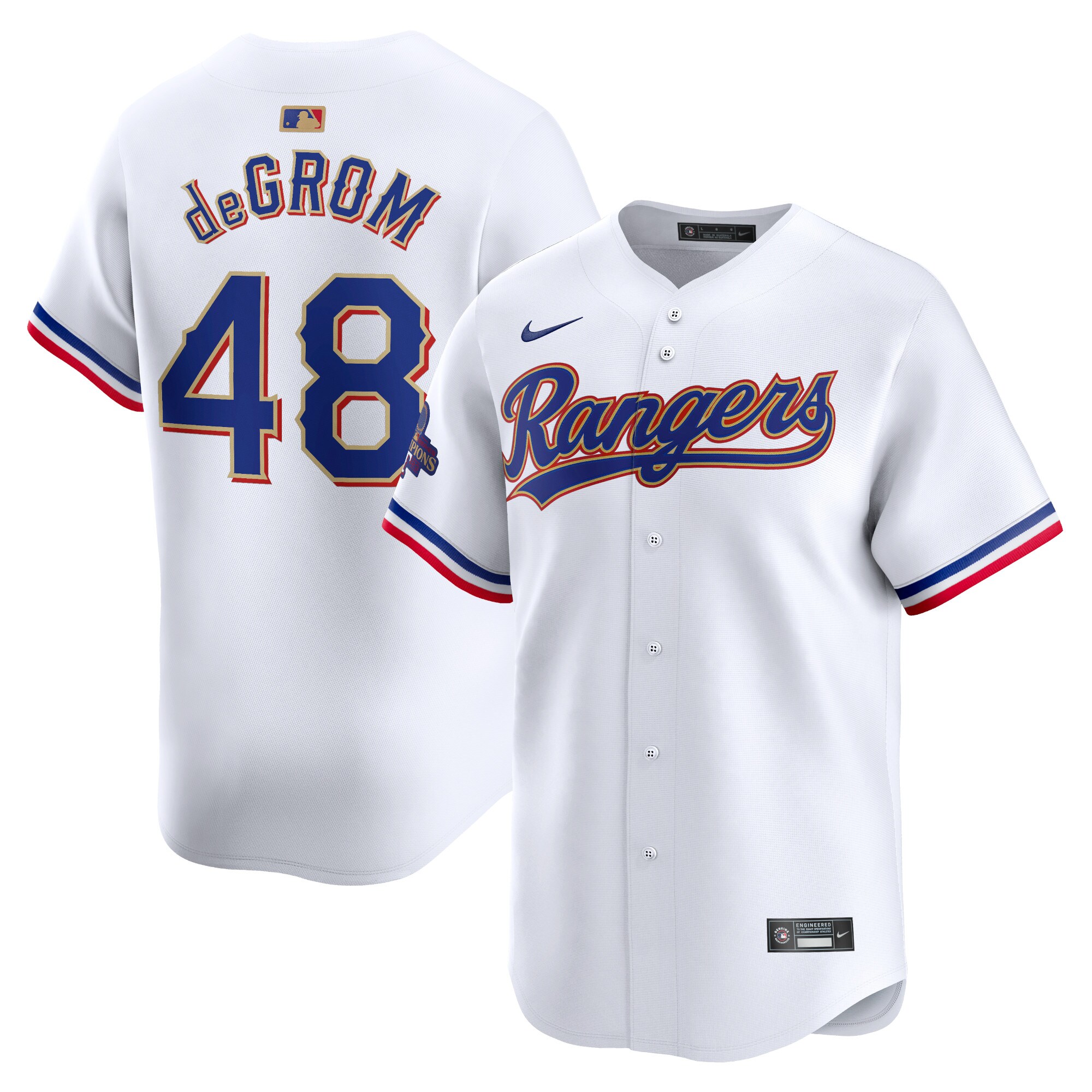 Jacob deGrom Texas Rangers 2024 Gold Collection Limited Player Jersey\u00c2\u00a0\u00e2\u20ac\u201c White cheap jerseys for sale - CheapJerseys.Shop