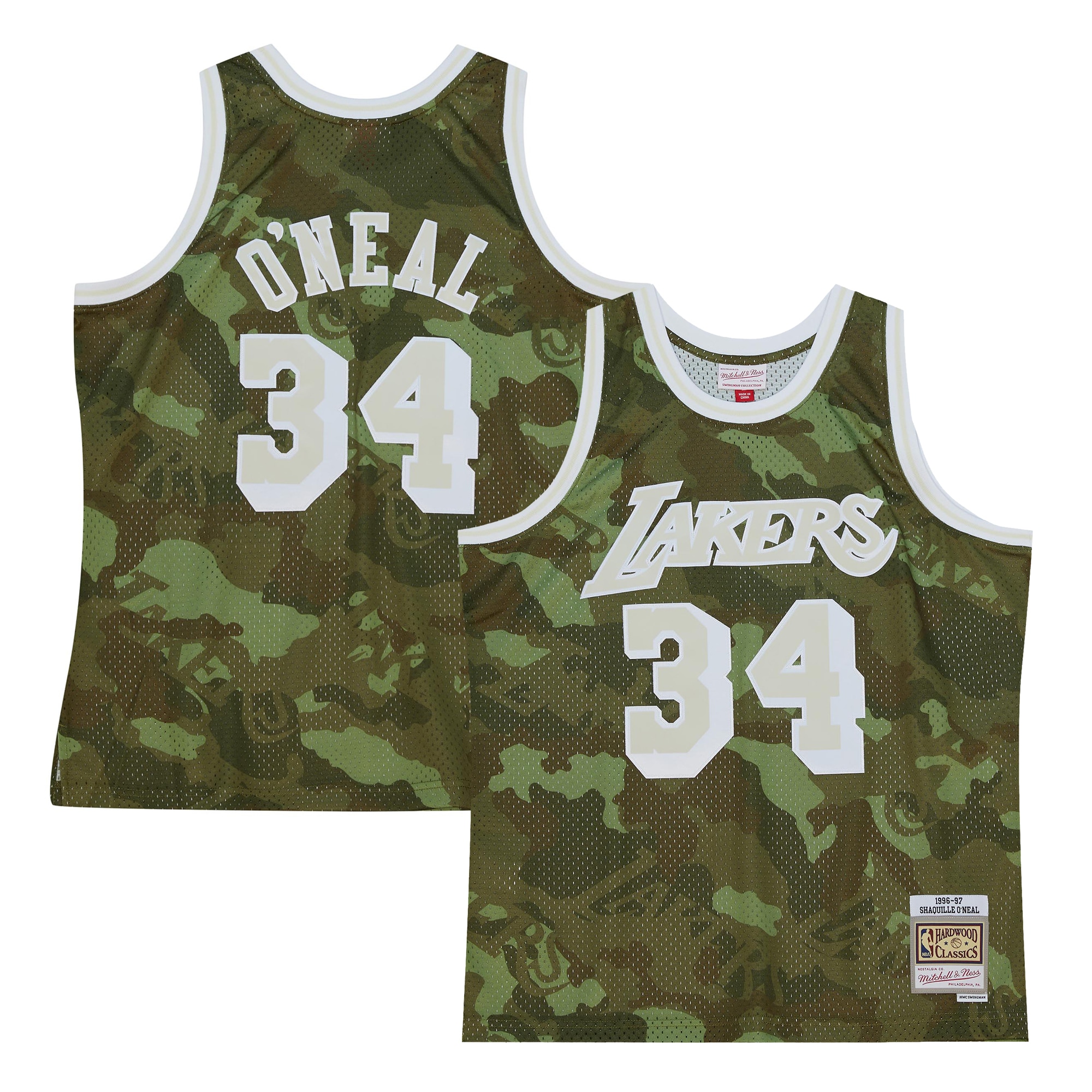 Shaquille O'Neal Los Angeles Lakers Mitchell & Ness Hardwood Classics 1996\/97 Ghost Green Swingman Jersey - Camo cheap jerseys for sale - CheapJerseys.Shop