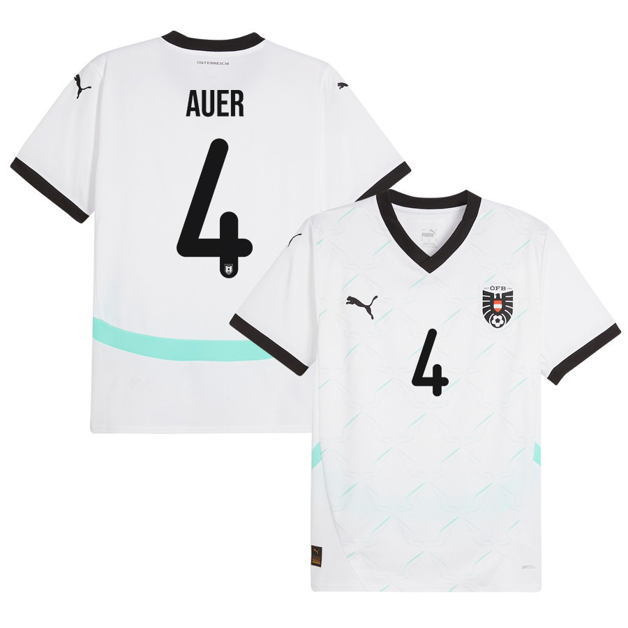 Jonas Auer 4 Austria National Team 2024/25 Away Men Jersey - White cheap jerseys for sale - CheapJerseys.Shop