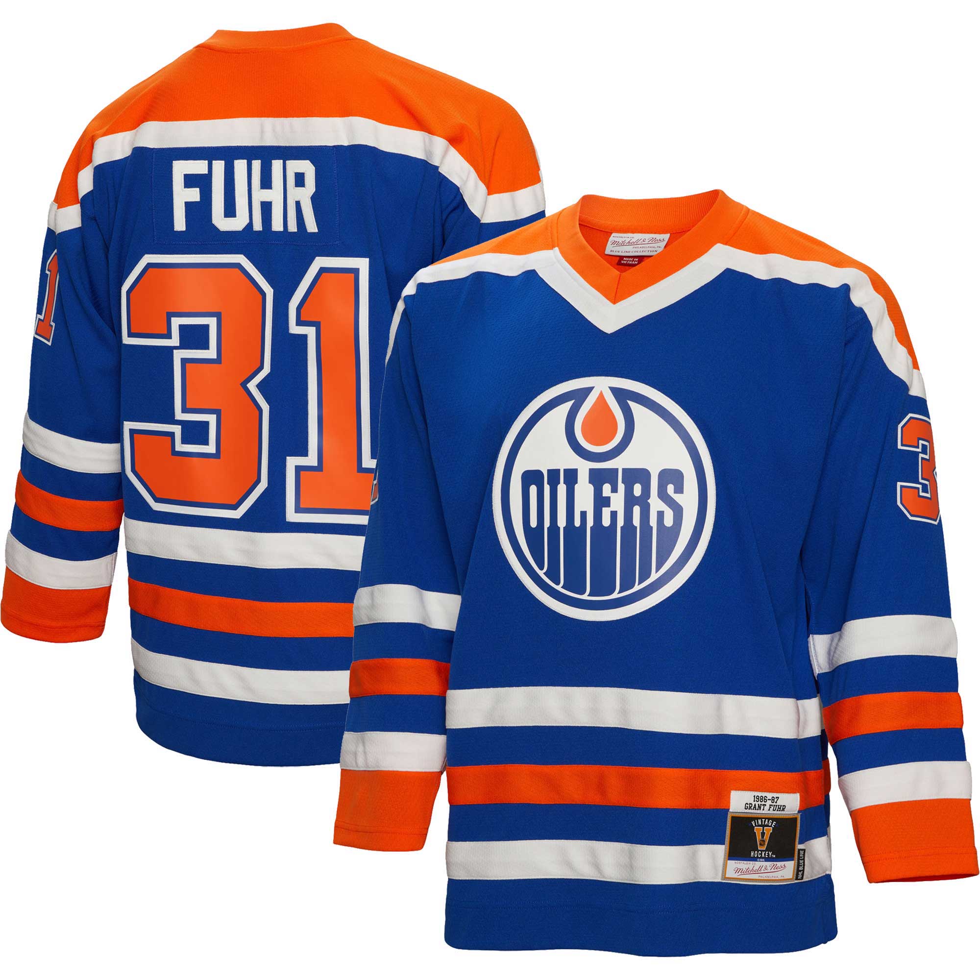Grant Fuhr Edmonton Oilers Mitchell & Ness 1986\/87 Blue Line Player Jersey - Royal cheap jerseys for sale - CheapJerseys.Shop