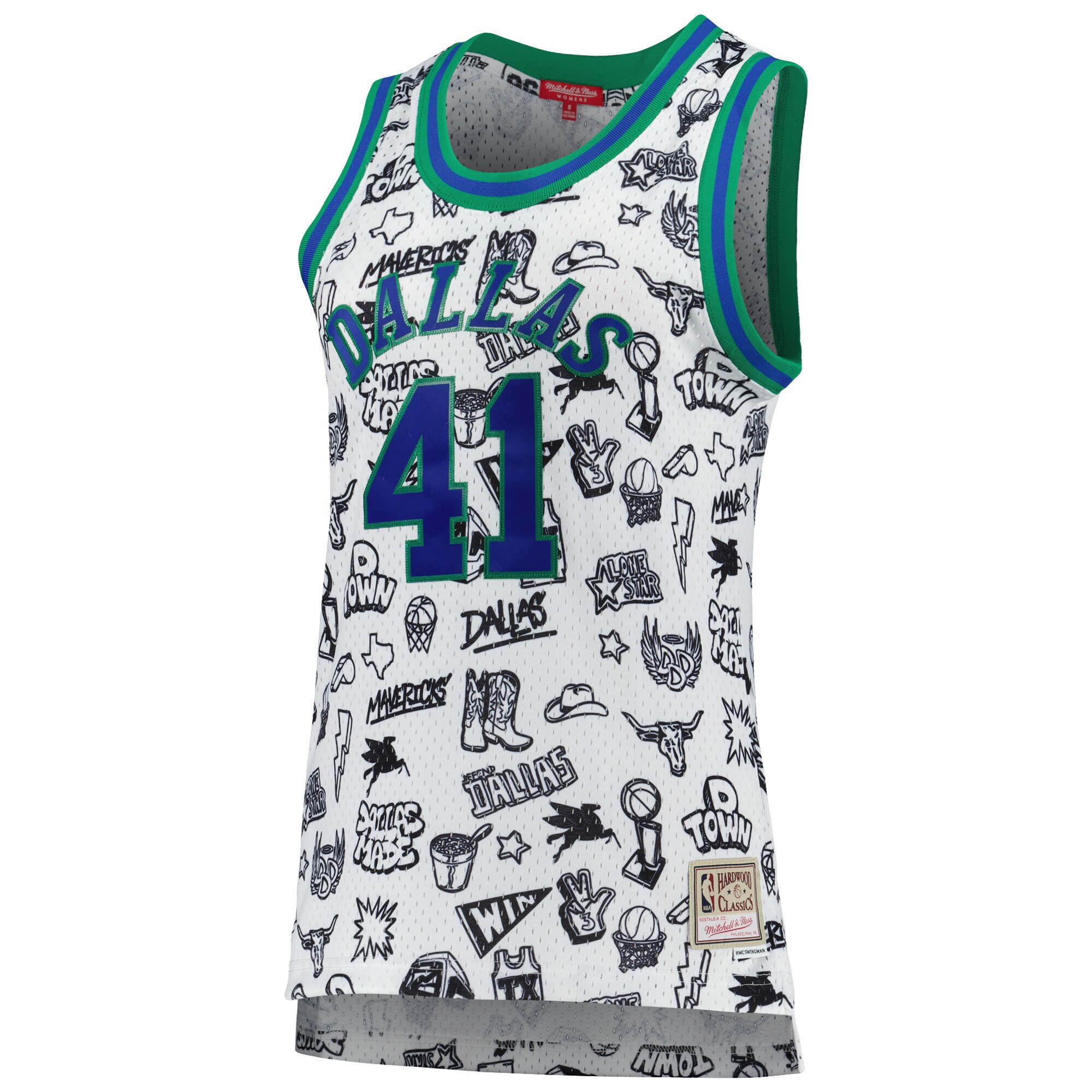 Dirk Nowitzki Dallas Mavericks Mitchell & Ness Women's 1998 Doodle Swingman Jersey - White cheap jerseys for sale - CheapJerseys.Shop