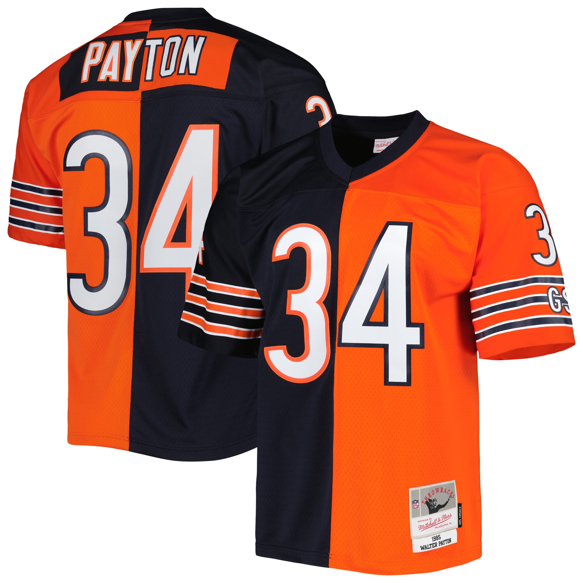 Walter Payton Chicago Bears Mitchell & Ness 1985 Split Legacy Replica Jersey - Navy\/Orange cheap jerseys for sale - CheapJerseys.Shop