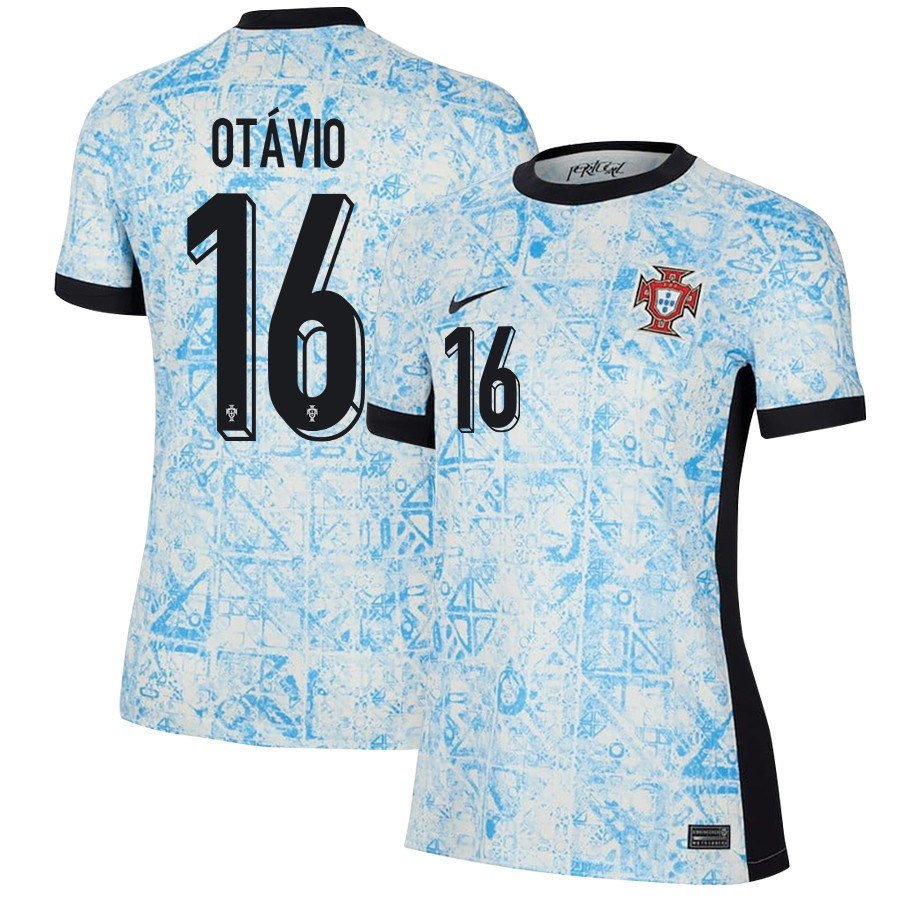Otávio 16 Portugal National Team 2024/25 Away WOMEN Jersey - Cream/Blue cheap jerseys for sale - CheapJerseys.Shop