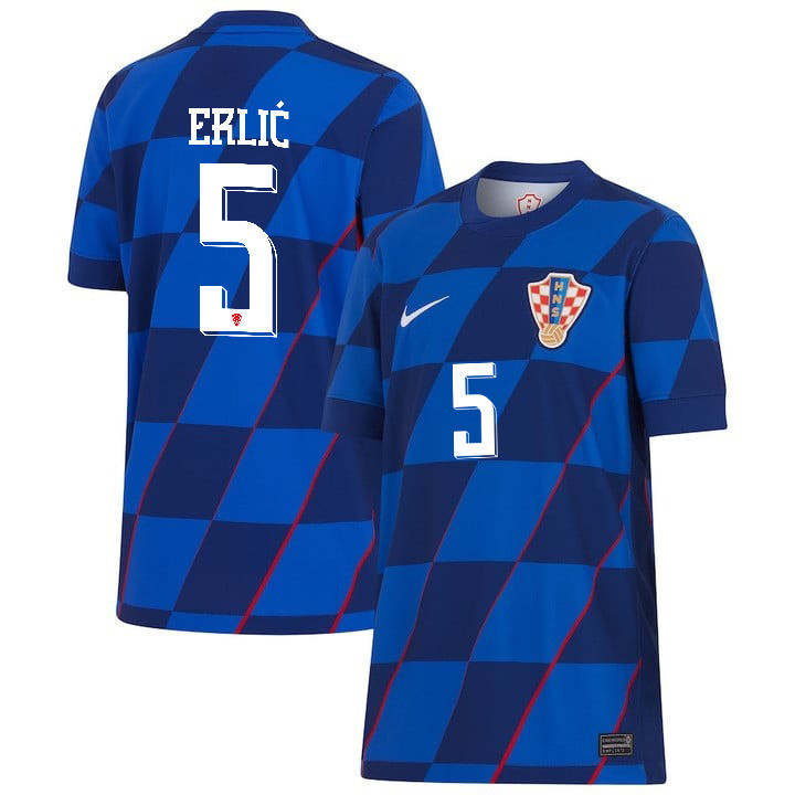 Martin Erlić 5 Croatia National Team 2024 Away YOUTH Jersey - Blue cheap jerseys for sale - CheapJerseys.Shop