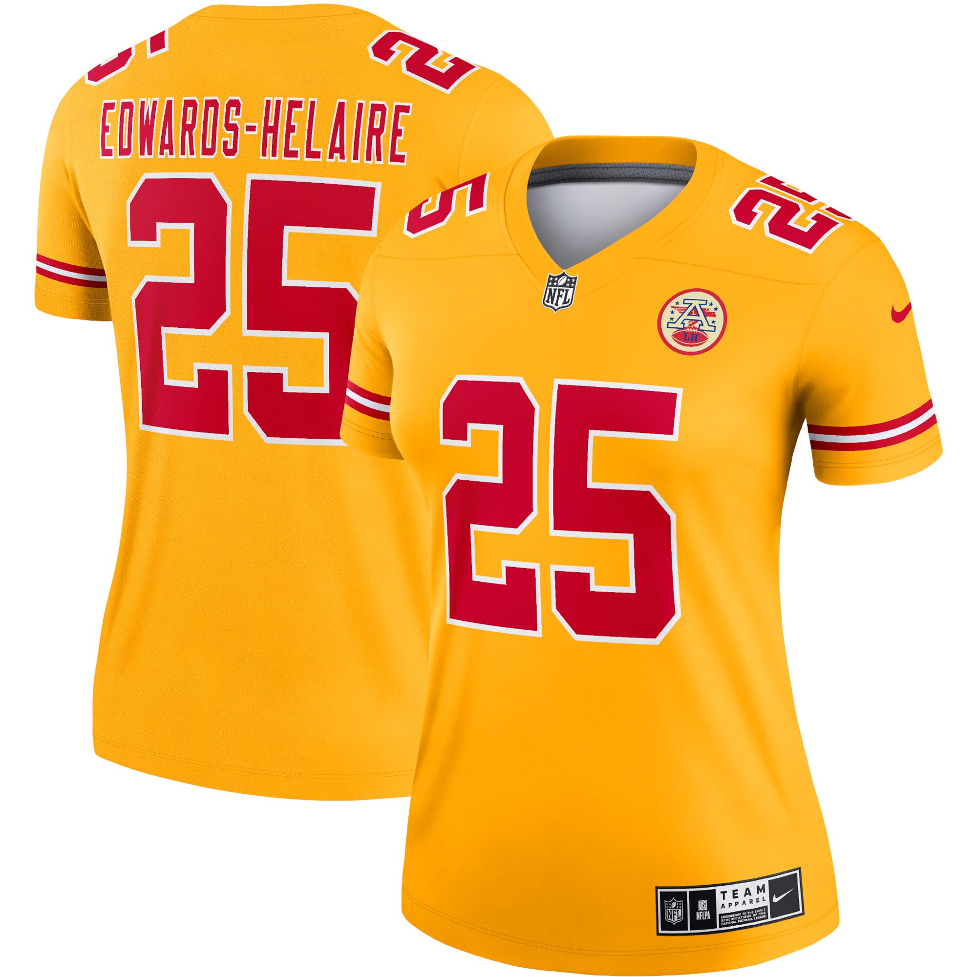 Clyde Edwards-Helaire Kansas City Chiefs Women's Inverted Legend Jersey - Gold cheap jerseys for sale - CheapJerseys.Shop