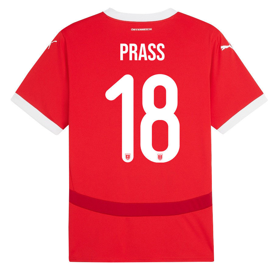 Alexander Prass 18 Austria National Team 2024/25 Home Men Jersey - Red cheap jerseys for sale - CheapJerseys.Shop