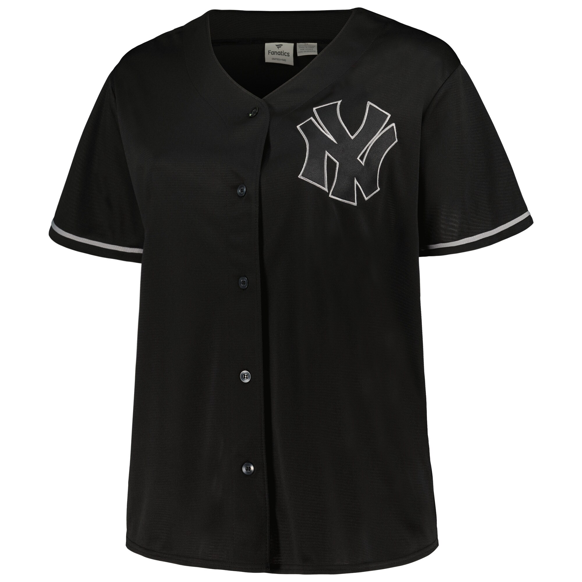 New York Yankees Women's Plus Size Pop Fashion Button-Up Jersey - Black\/Navy cheap jerseys for sale - CheapJerseys.Shop