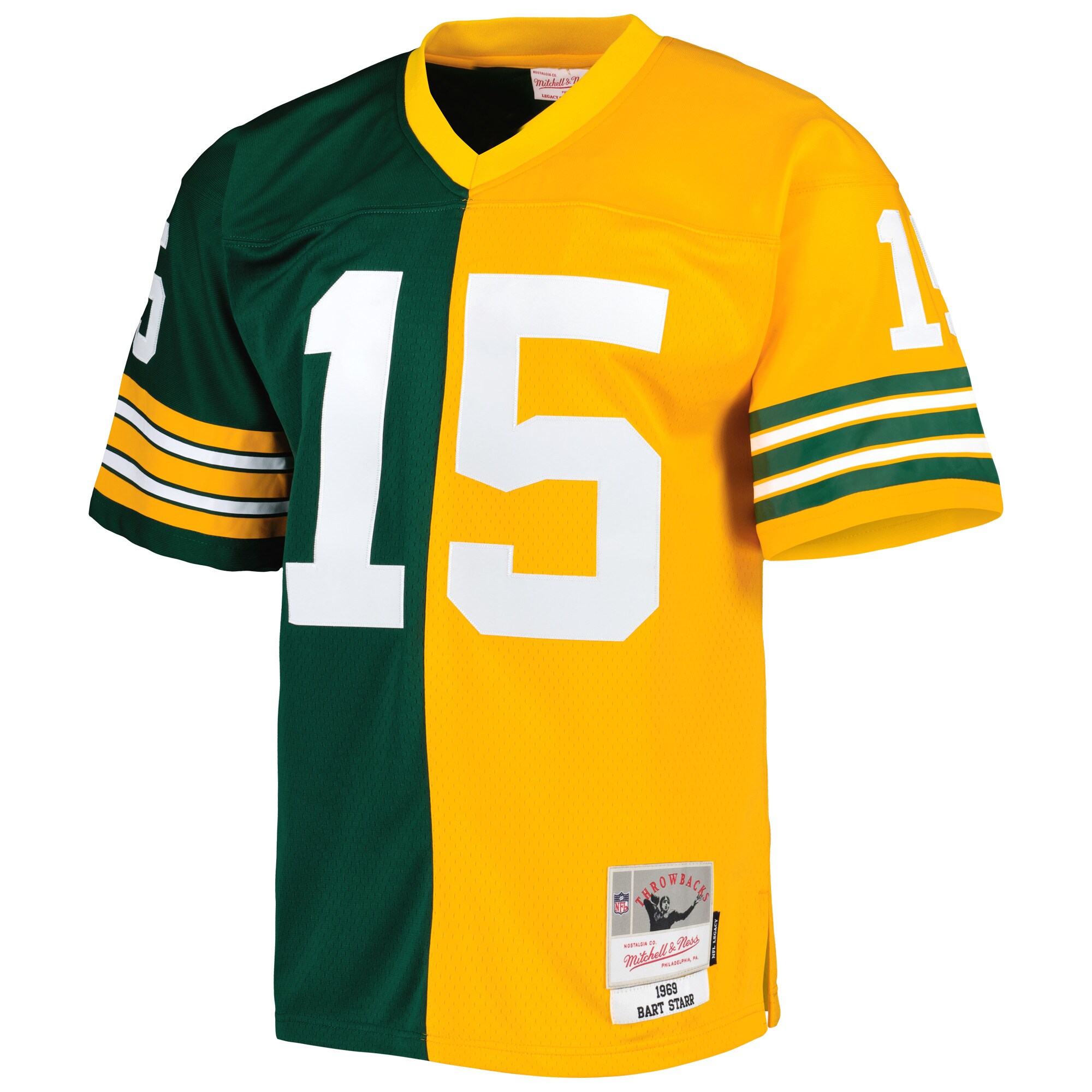 Bart Starr Green Bay Packers Mitchell & Ness 1969 Split Legacy Replica Jersey - Green\/Gold cheap jerseys for sale - CheapJerseys.Shop