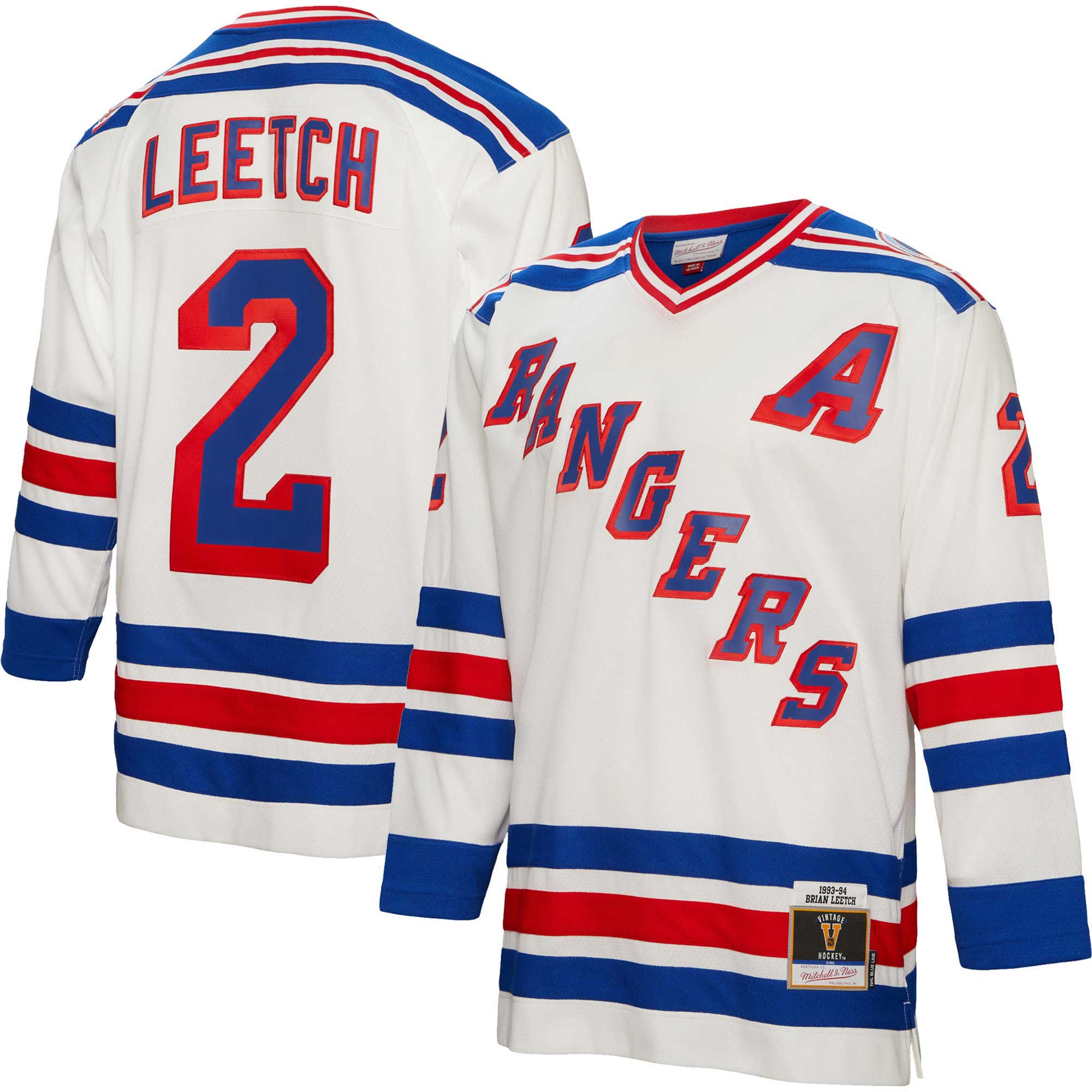Brian Leetch New York Rangers Mitchell & Ness Alternate Captain Patch 1993\/94 Blue Line Player Jersey - White cheap jerseys for sale - CheapJerseys.Shop