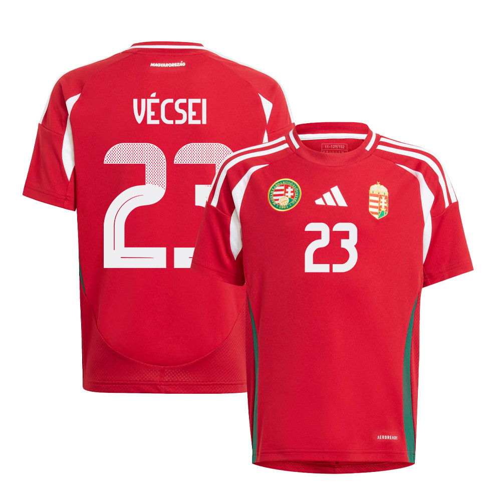 Bálint Vécsei 23 Hungary National Team 2024/25 Home YOUTH Jersey - Red cheap jerseys for sale - CheapJerseys.Shop