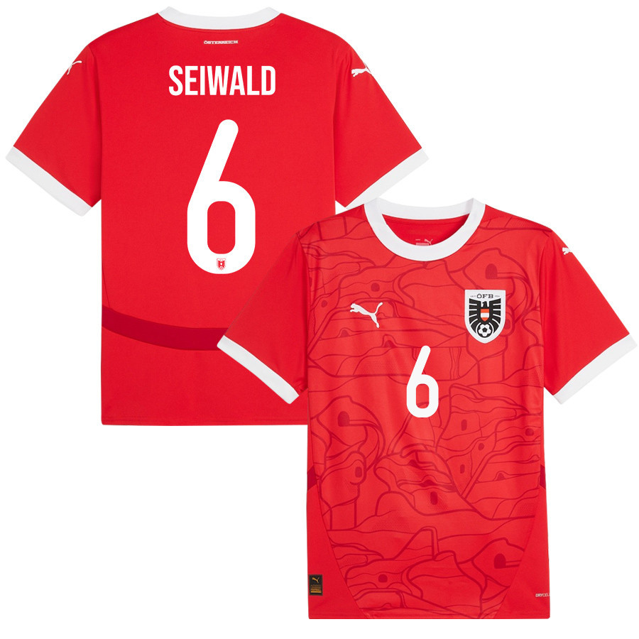 Nicolas Seiwald 6 Austria National Team 2024/25 Home Men Jersey - Red cheap jerseys for sale - CheapJerseys.Shop