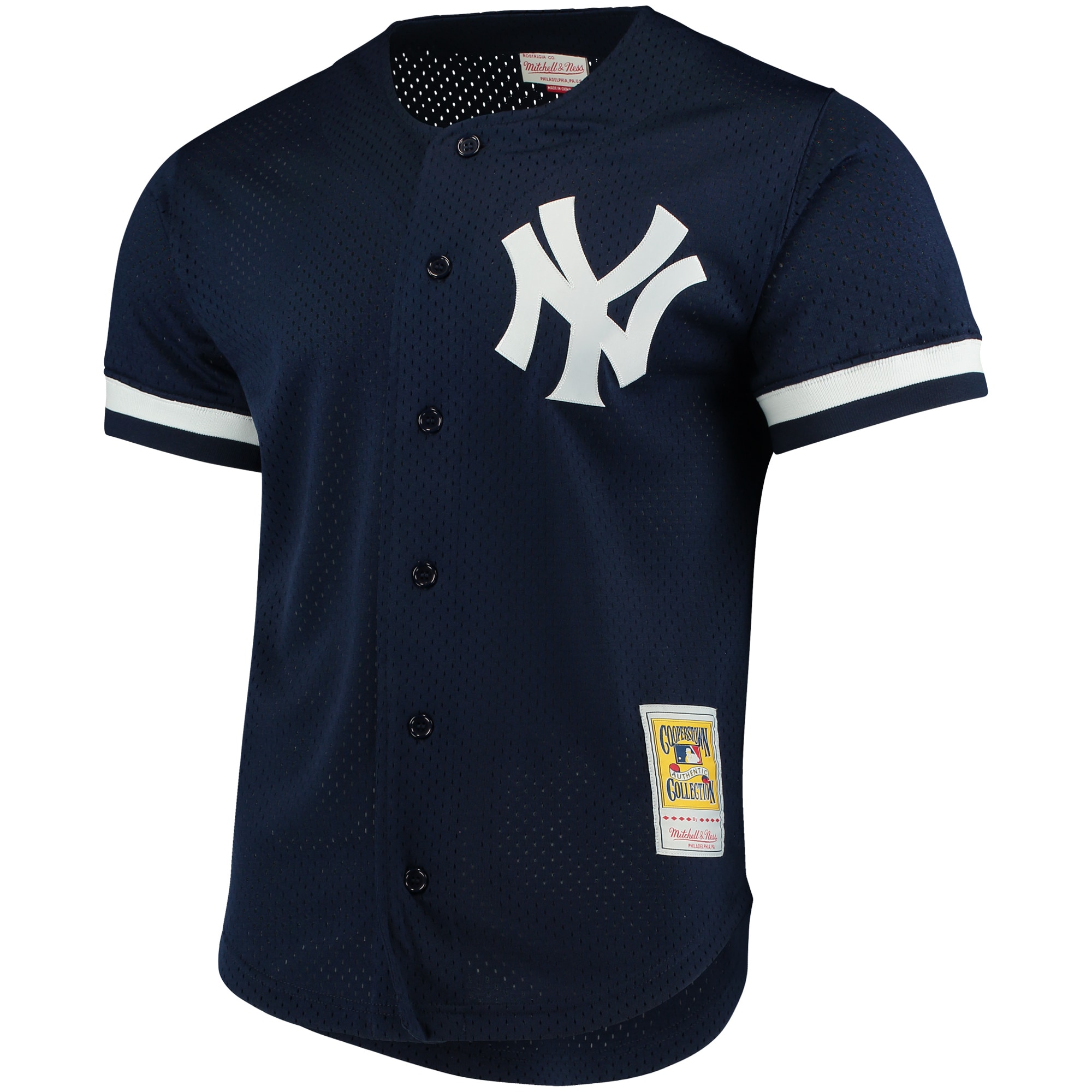 Bernie Williams New York Yankees Mitchell & Ness Cooperstown Collection Mesh Batting Practice Button-Up Jersey - Navy cheap jerseys for sale - CheapJerseys.Shop