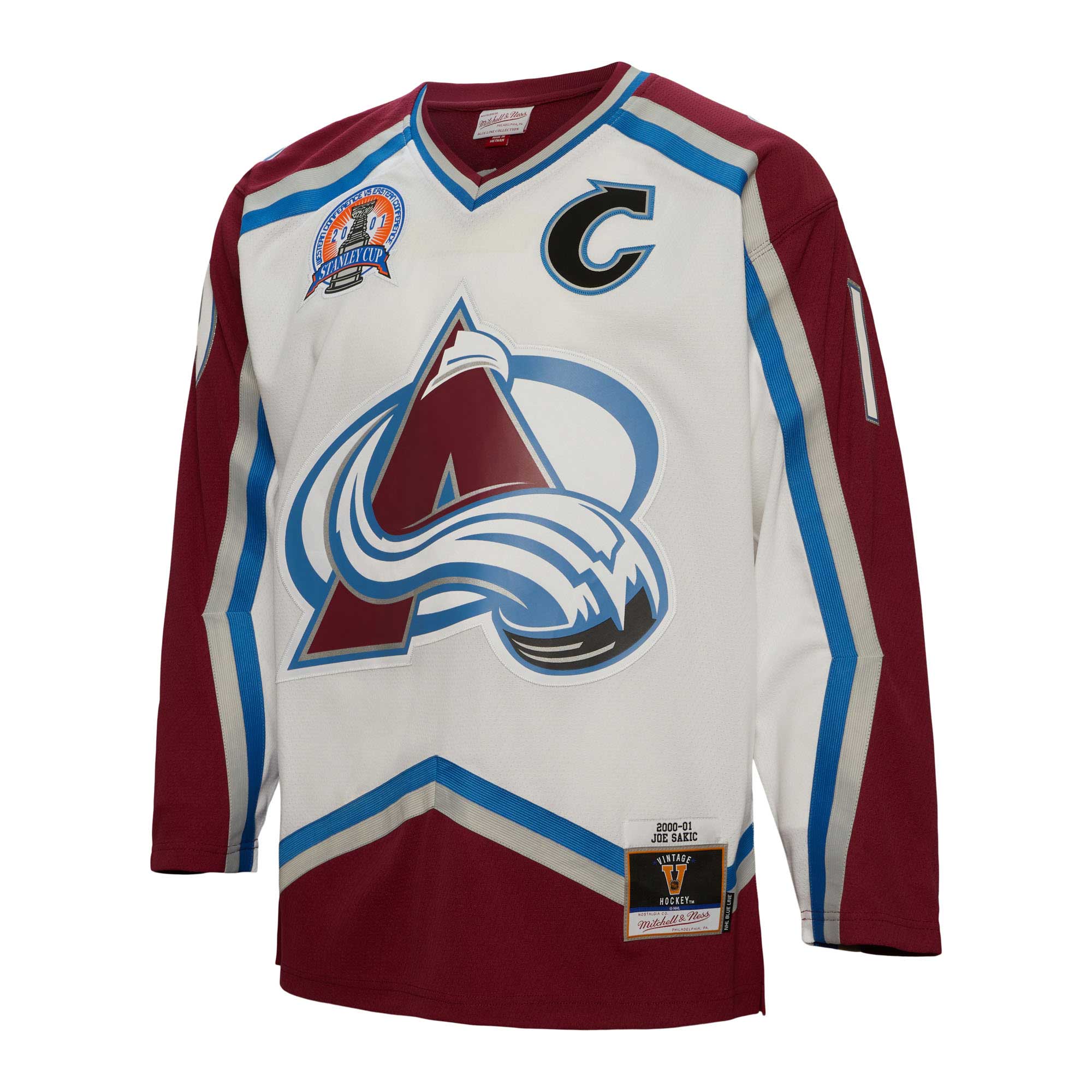 Joe Sakic Colorado Avalanche Mitchell & Ness Captain Patch 2000\/01 Blue Line Player Jersey - White cheap jerseys for sale - CheapJerseys.Shop