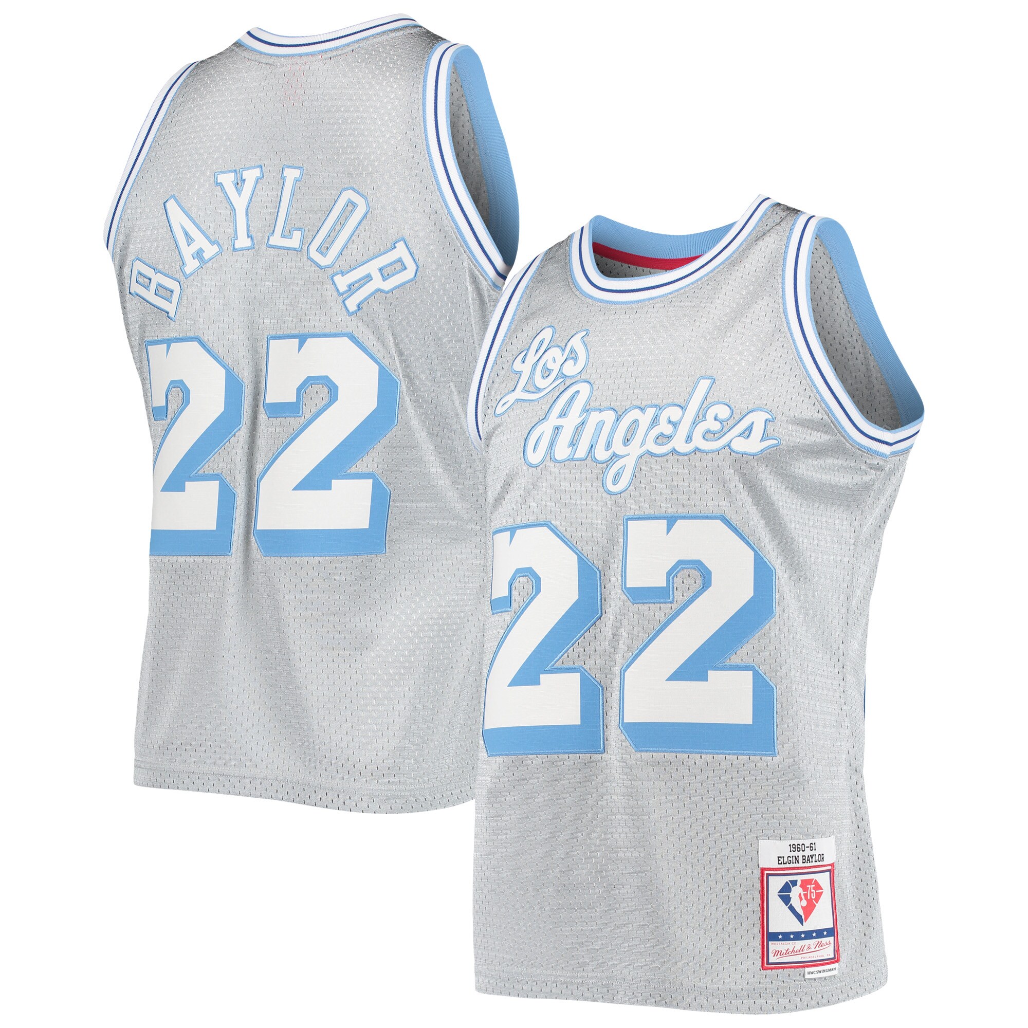 Elgin Baylor Los Angeles Lakers Mitchell & Ness 75th Anniversary 1960\/61 Hardwood Classics Swingman Jersey - Silver cheap jerseys for sale - CheapJerseys.Shop