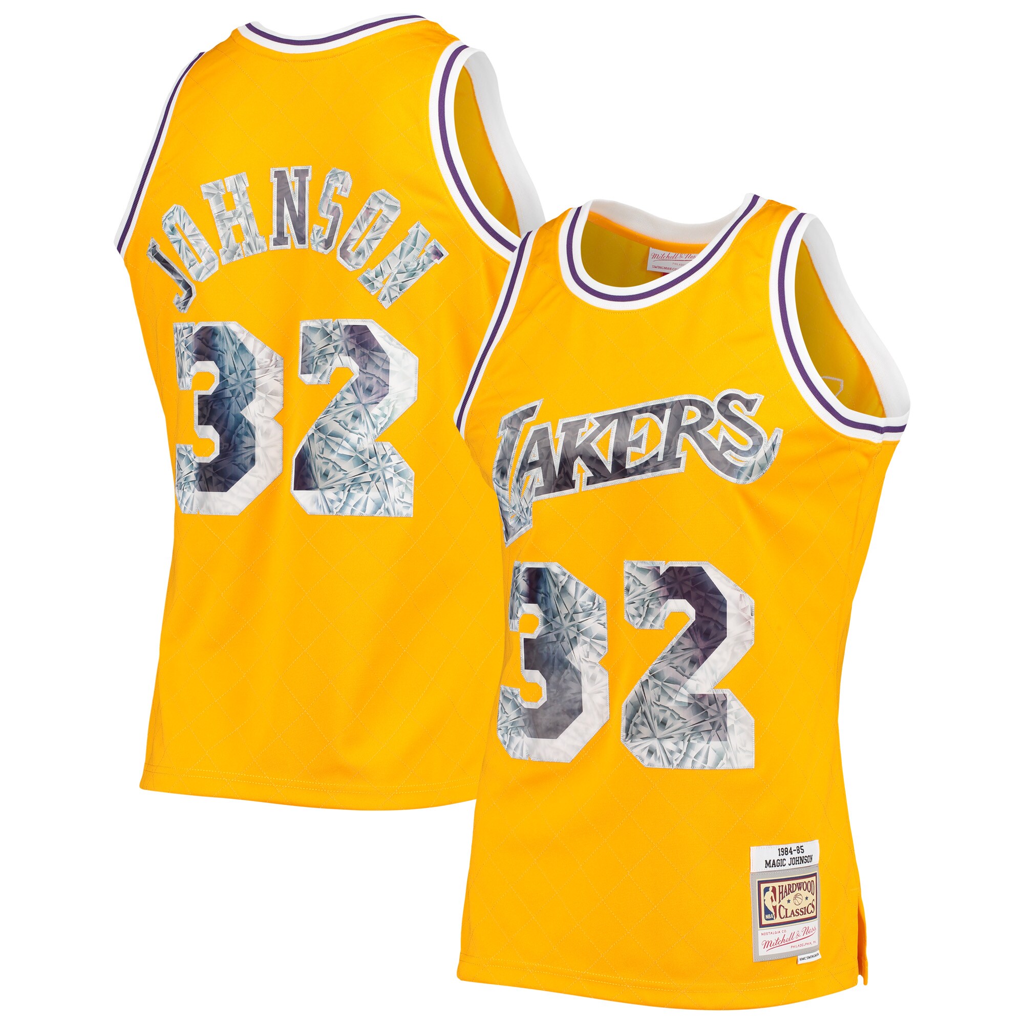 Magic Johnson Los Angeles Lakers Mitchell & Ness 1984\/85 Hardwood Classics 75th Anniversary Diamond Swingman Jersey - Gold cheap jerseys for sale - CheapJerseys.Shop