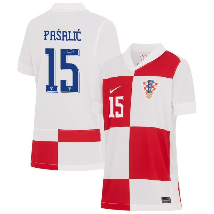 Mario Pašalić 15 Signed Croatia National Team 2024 Home YOUTH Jersey Autographed - White cheap jerseys for sale - CheapJerseys.Shop