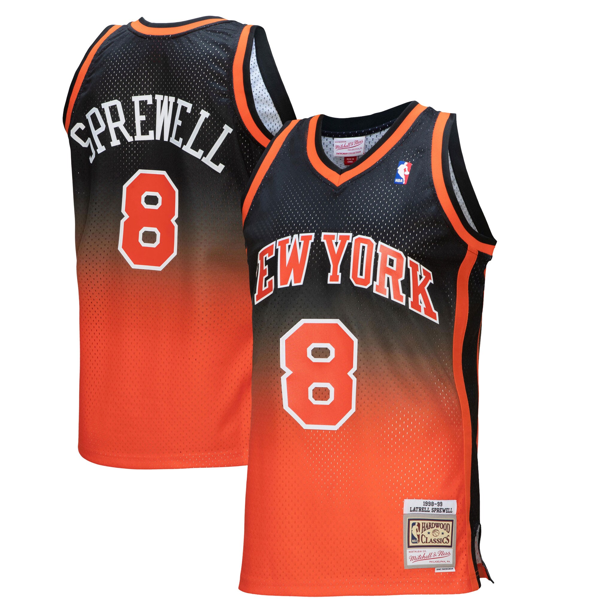 Latrell Sprewell New York Knicks Mitchell & Ness 1998\/99 Hardwood Classics Fadeaway Swingman Player Jersey - Orange\/Black cheap jerseys for sale - CheapJerseys.Shop