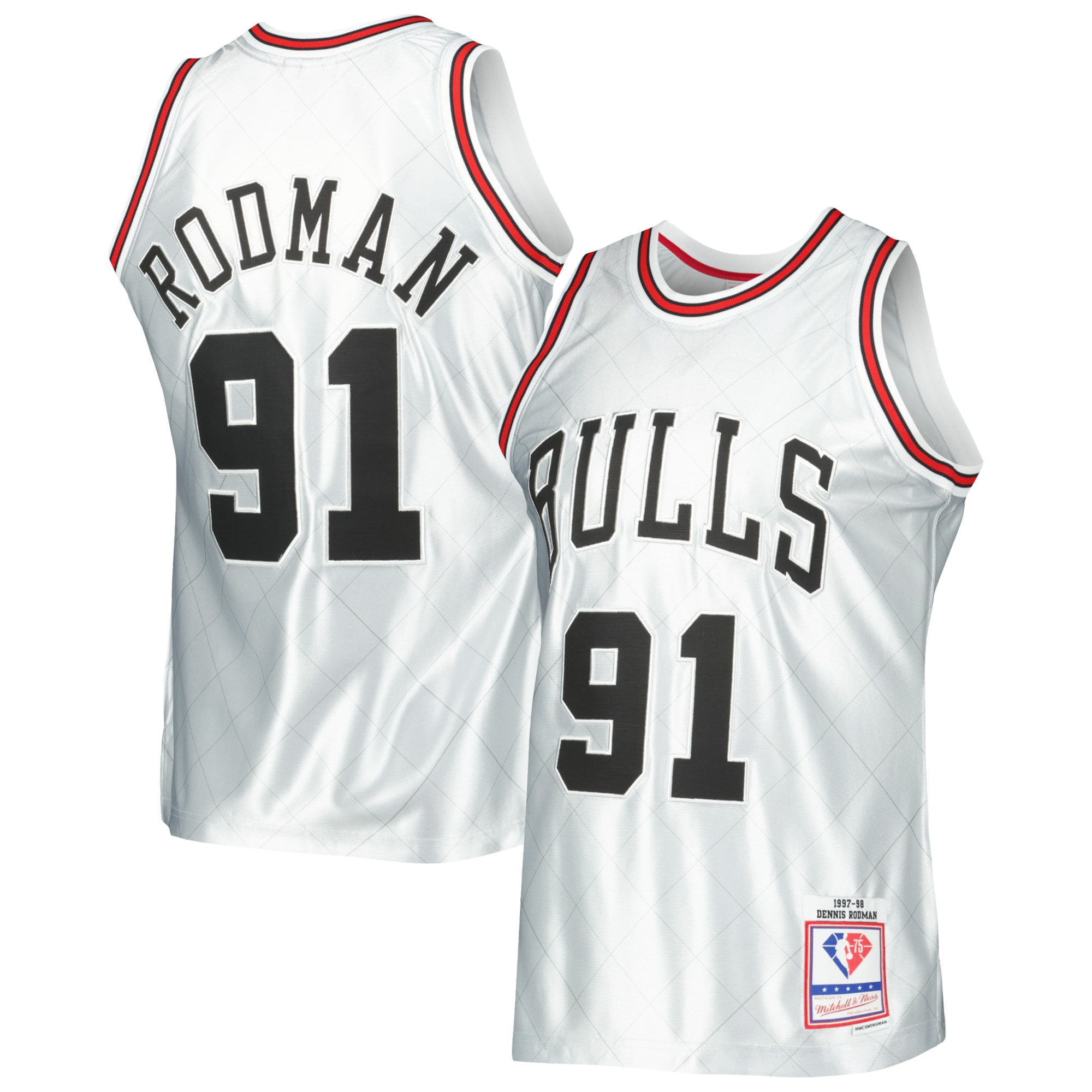 Dennis Rodman Chicago Bulls Mitchell & Ness 1997\/98 Hardwood Classics 75th Anniversary Swingman Jersey - Platinum cheap jerseys for sale - CheapJerseys.Shop