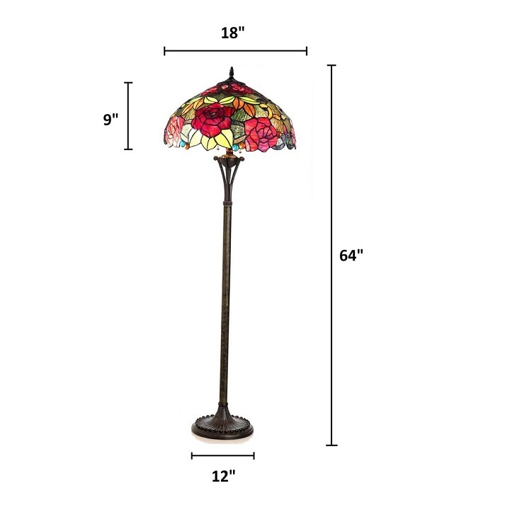 Floral 2-Light Stained Glass Table Lamp+Floor Lamp Set