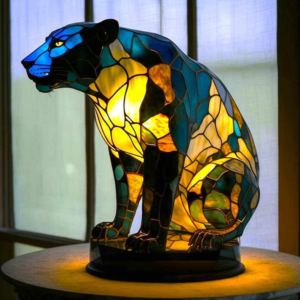 Leopard - Handmade Stained Glass Table Lamp