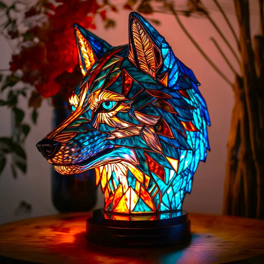 Wolf - Handmade Stained Glass Table Lamp