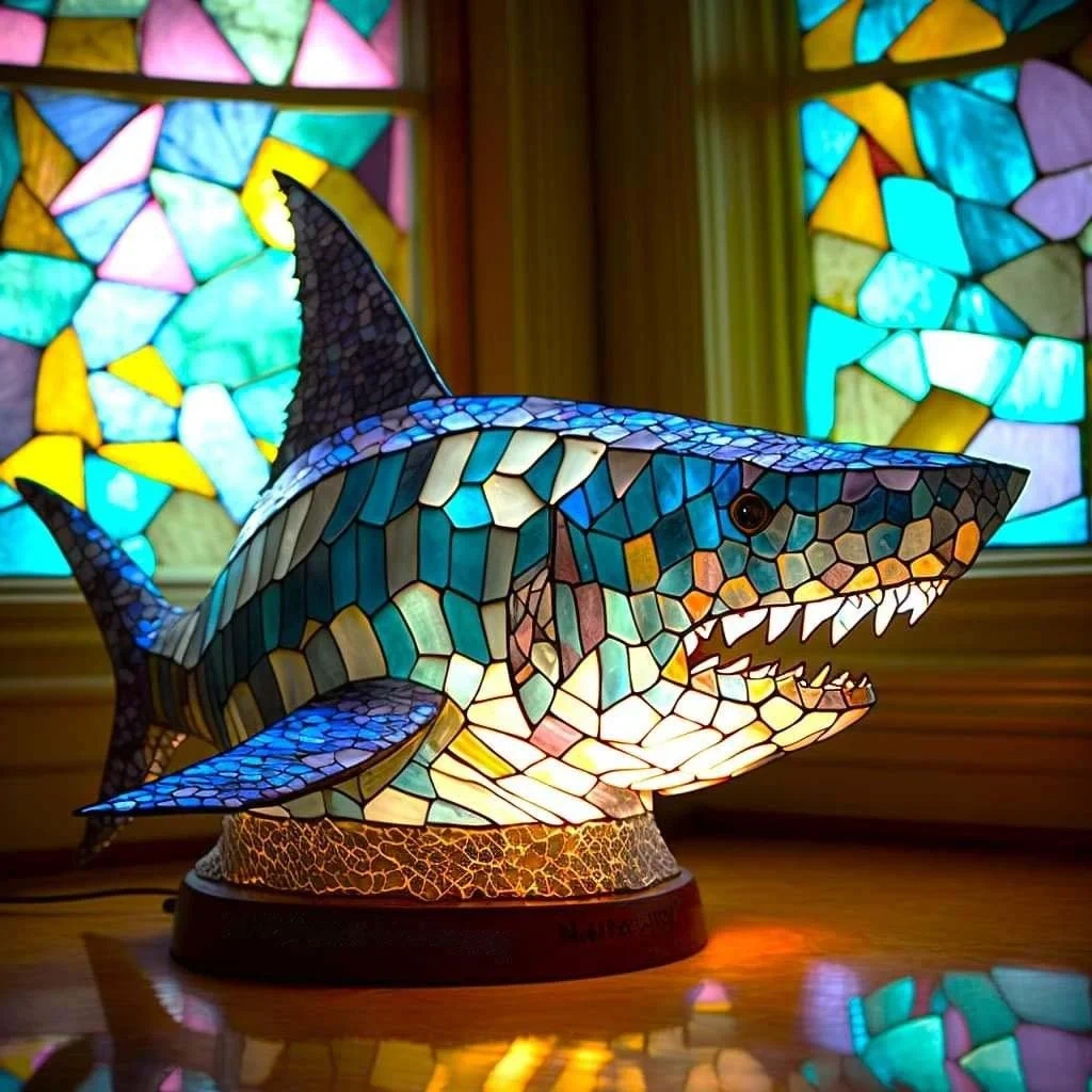 Shark - Handmade Stained Glass Table Lamp