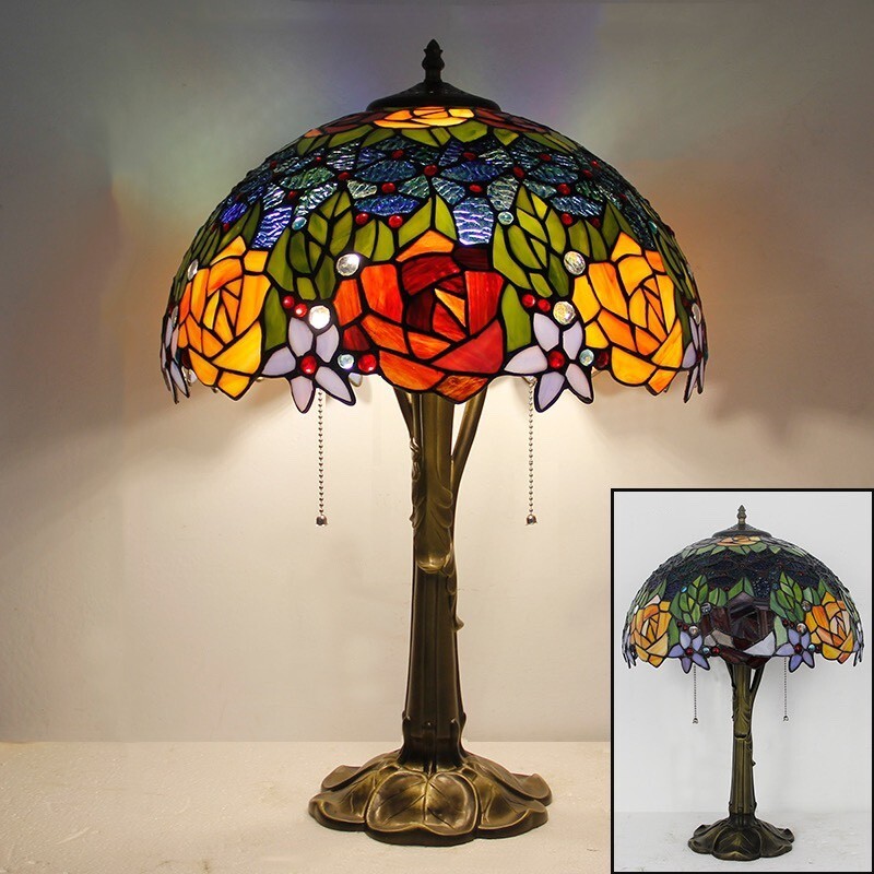 Rose Painted Glass Table Light