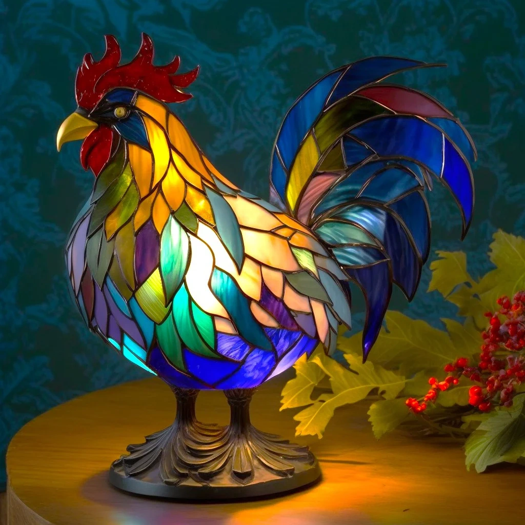Rooster - Handmade Stained Glass Table Lamp