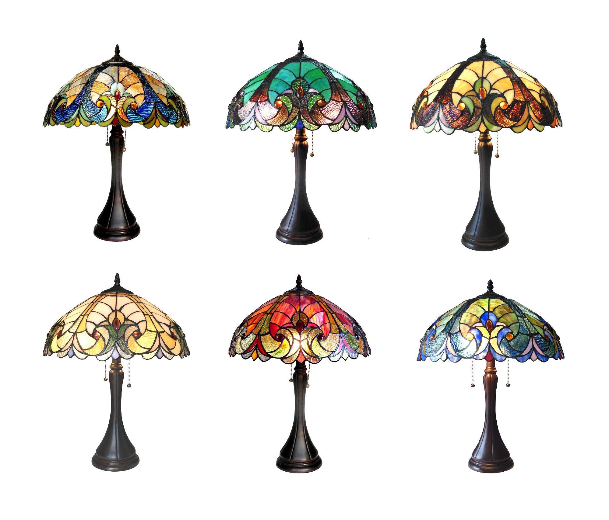 Antique Baroque 2-Light Stained Glass Table Lamp 6 Color Choices